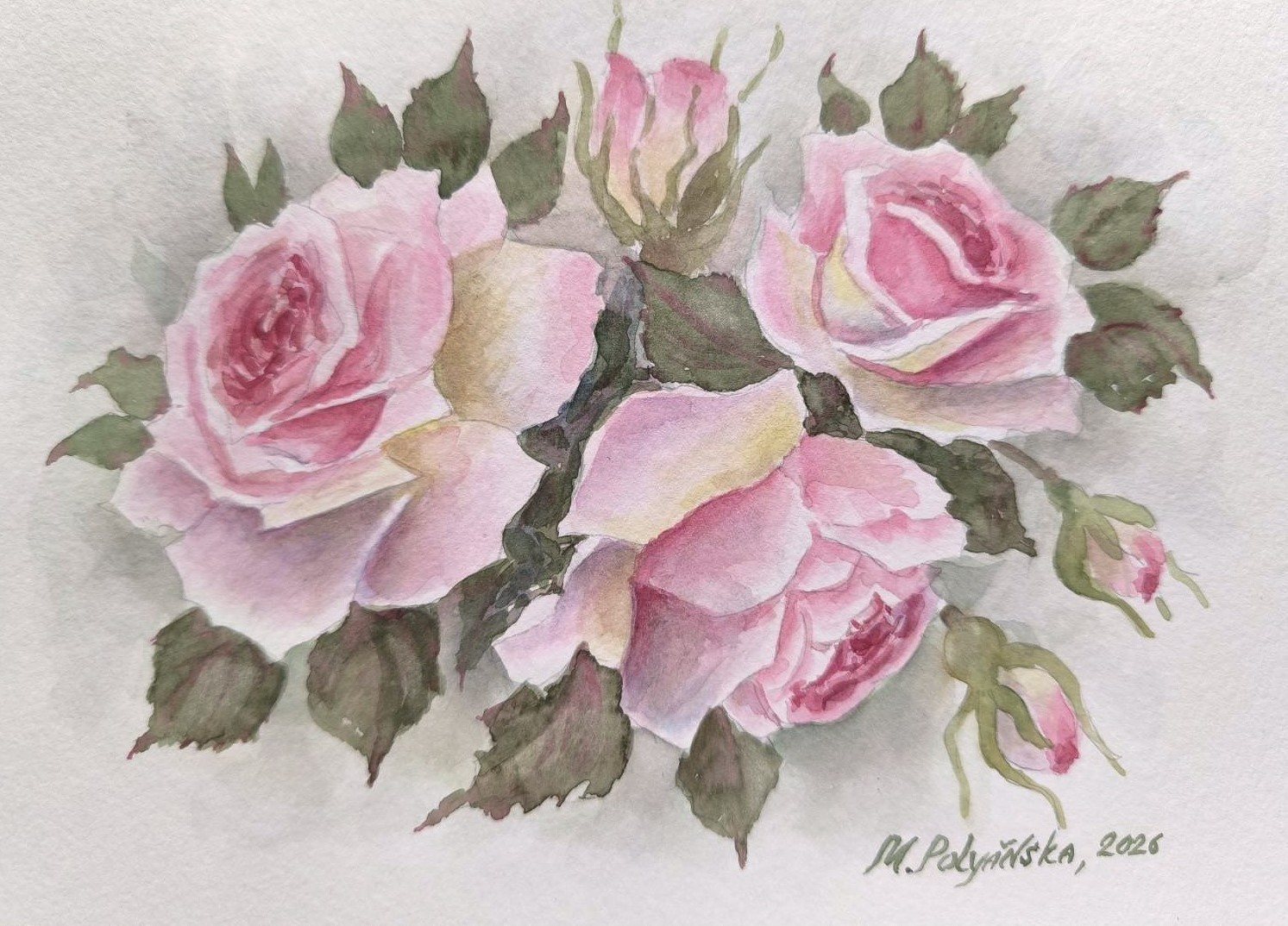 Christie Repasy Style Original Artwork Painting FLOWERS PINK ROSE Floral Gift A5