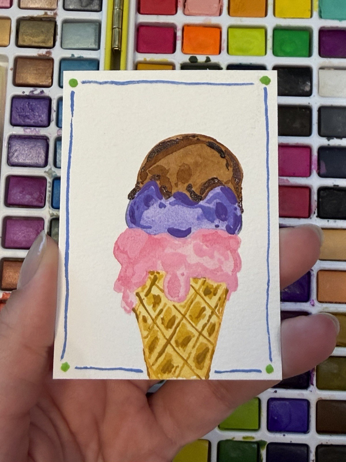 ACEO Original Watercolor Painting 2.5×3.5in/ Ice Cream/ Mini Art