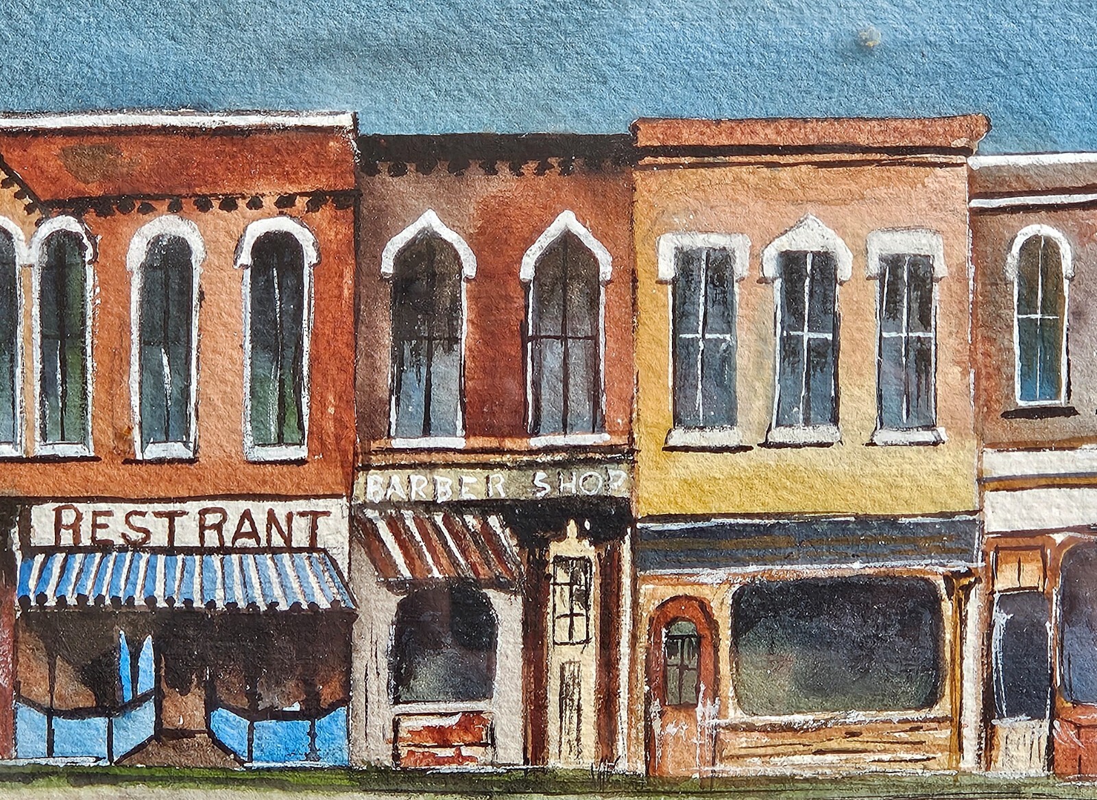 D Thomas Untitled «Street Scene» Watercolor Framed 26.5″x8.5″