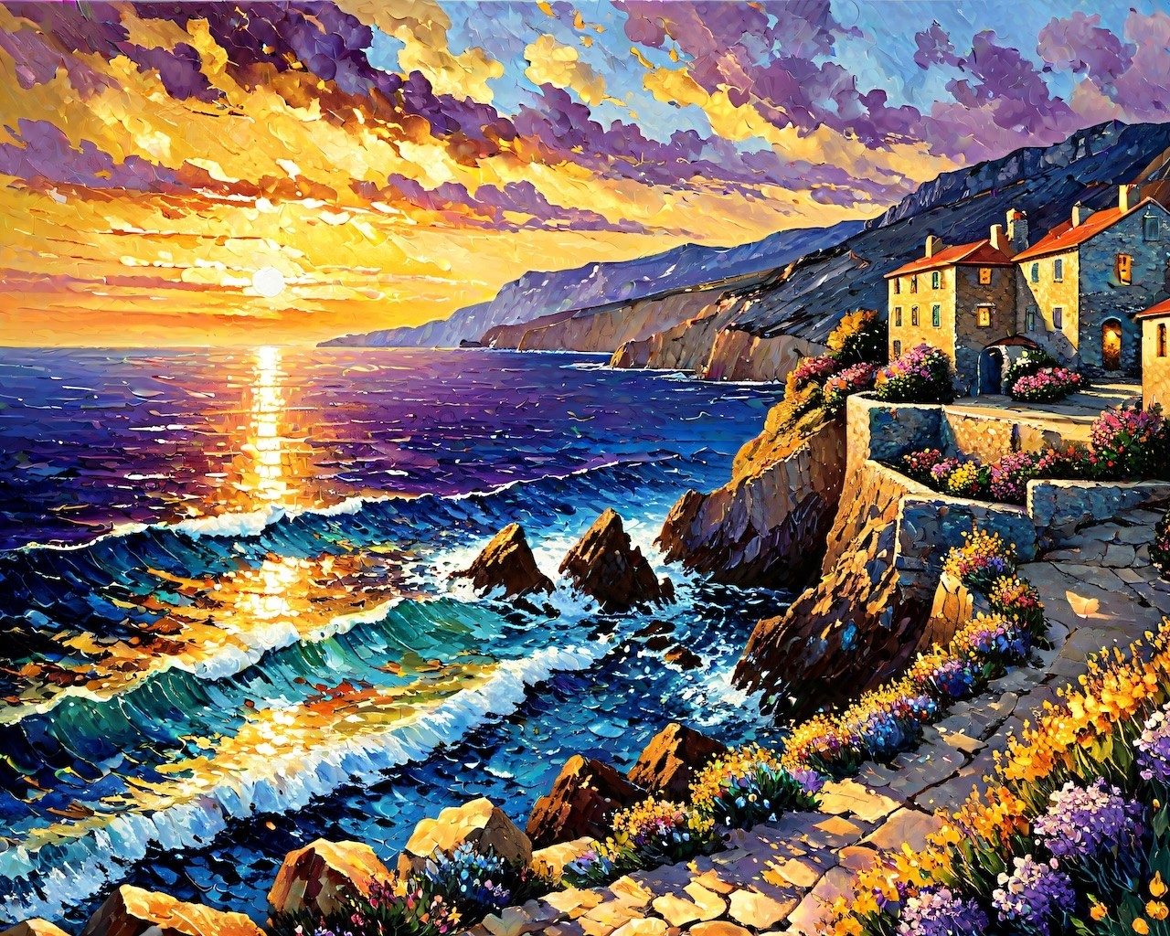 Leonid Afremov TRANQUIL SUNSET Oil Painting 30″x24″ by Official Studio GICLEE