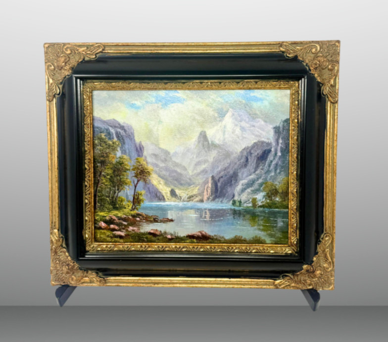 Mountain Lake Valley Landscape Oil Painting