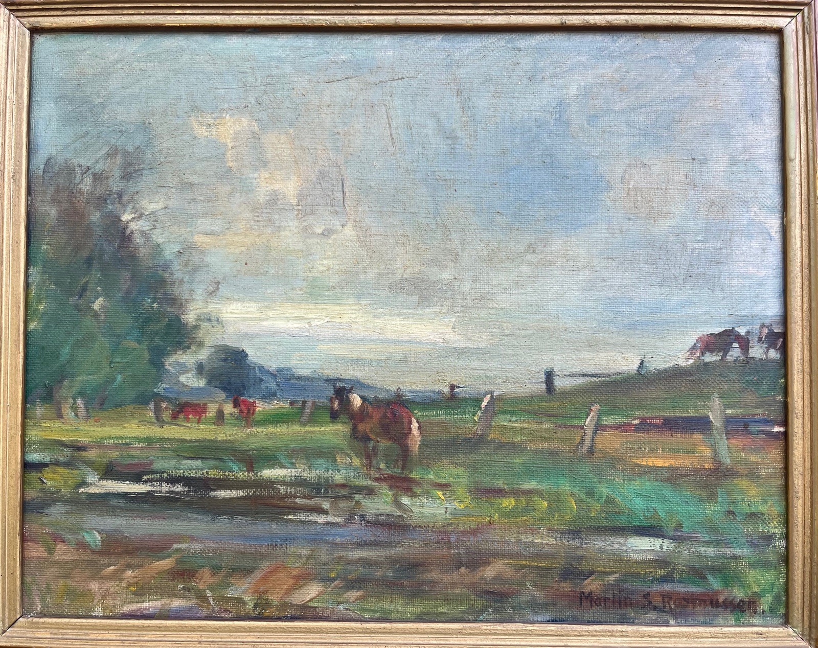 Martin S. Rasmussen 1883-1971 Summer Landscape With Horses Oil Painting Framed