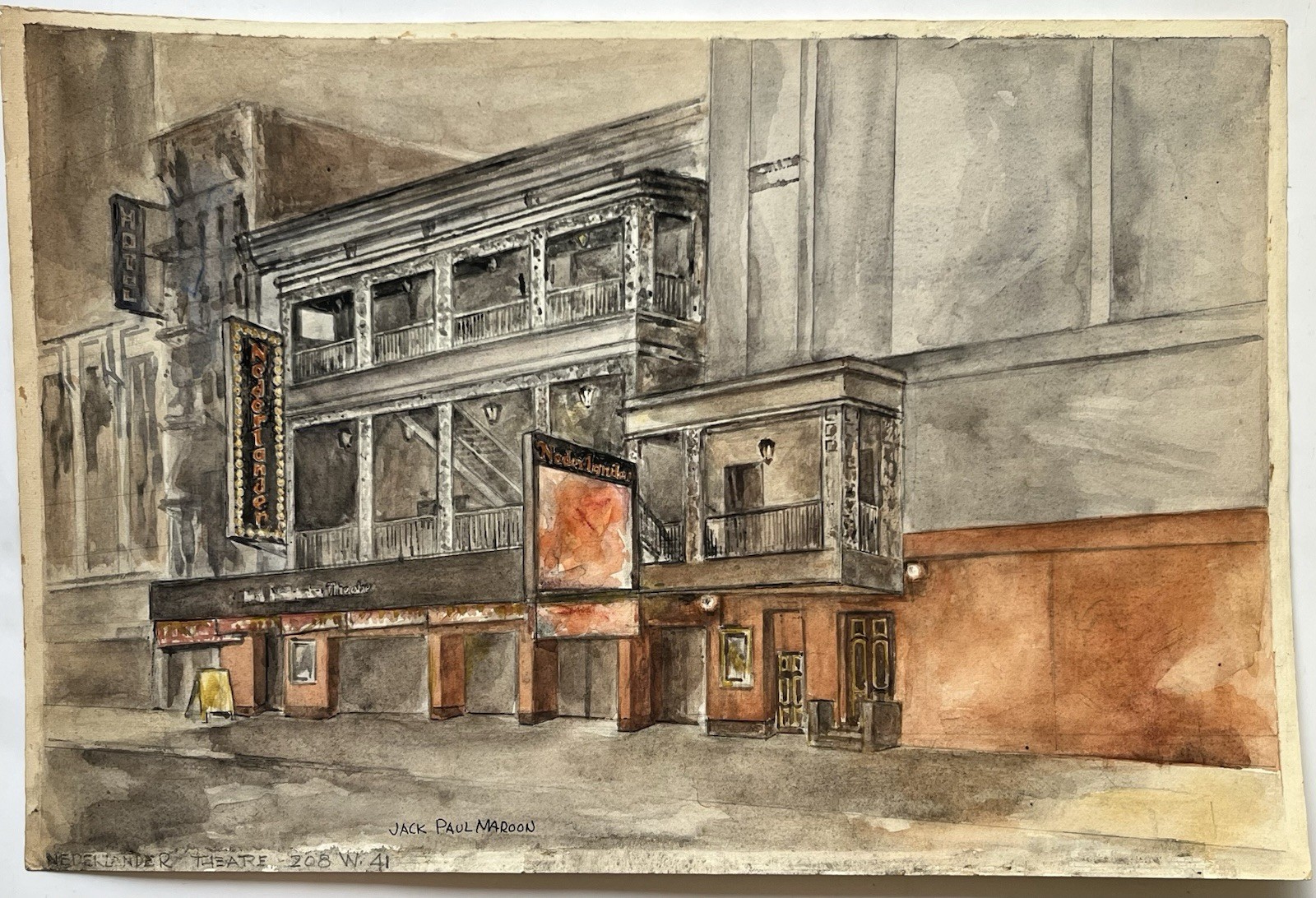 70s New York City NYC Street Scene Painting Nederlander Theatre Broadway W41st