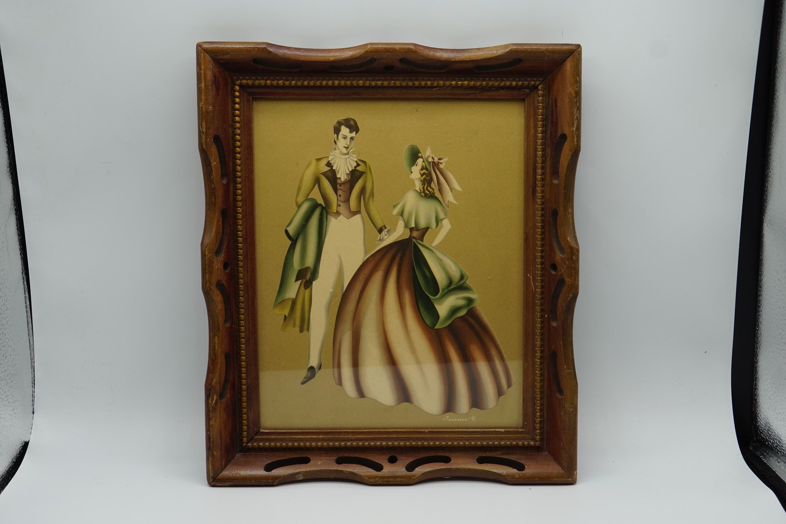 Vintage Tavener C Framed Print Couple Regency Victorian Style Wood Frame Art