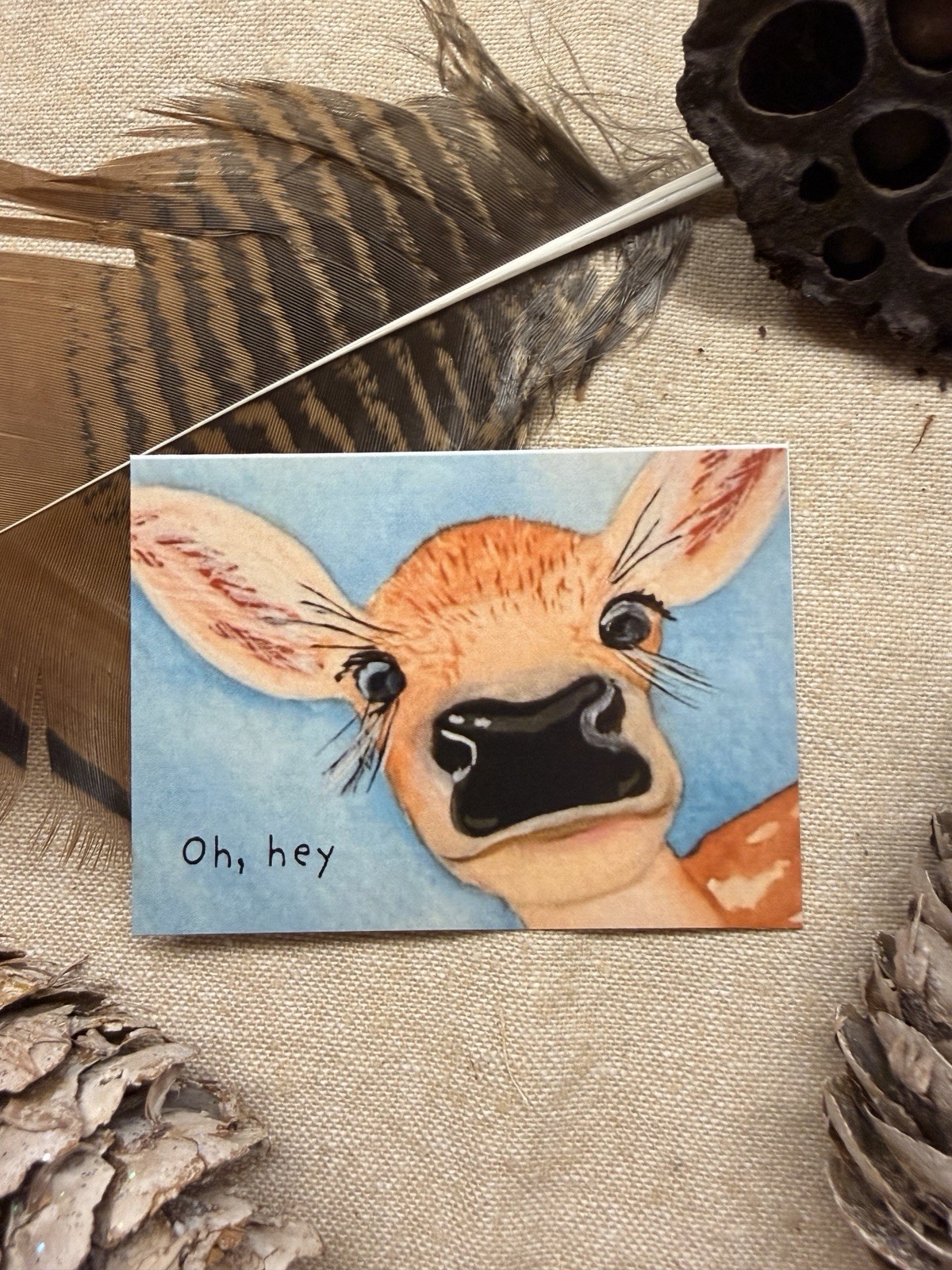 ACEO Print by AmberInWatercolor Cute Deer Nature Wildlife Baby Nose Close Up