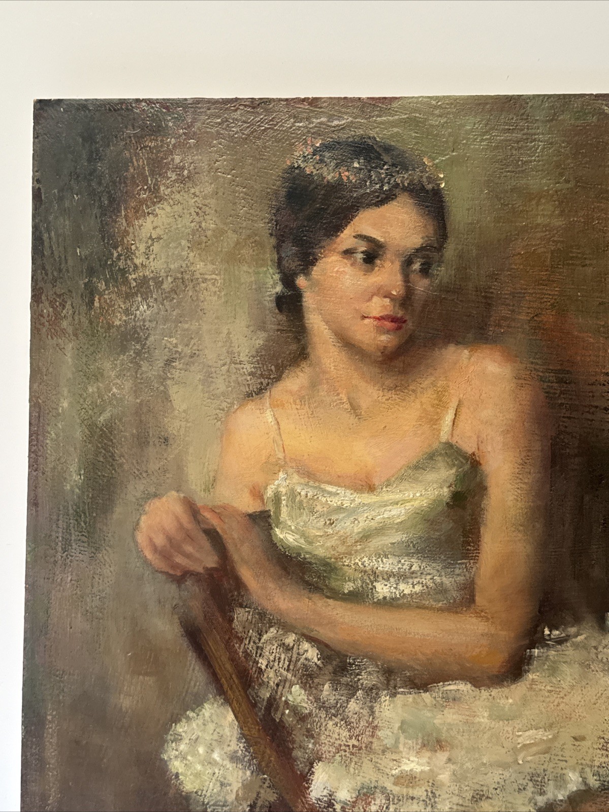 MID CENTURY PAINTING BALLERINA DANCER PRETTY WOMAN FEMALE MODEL BY WHITE LARGE