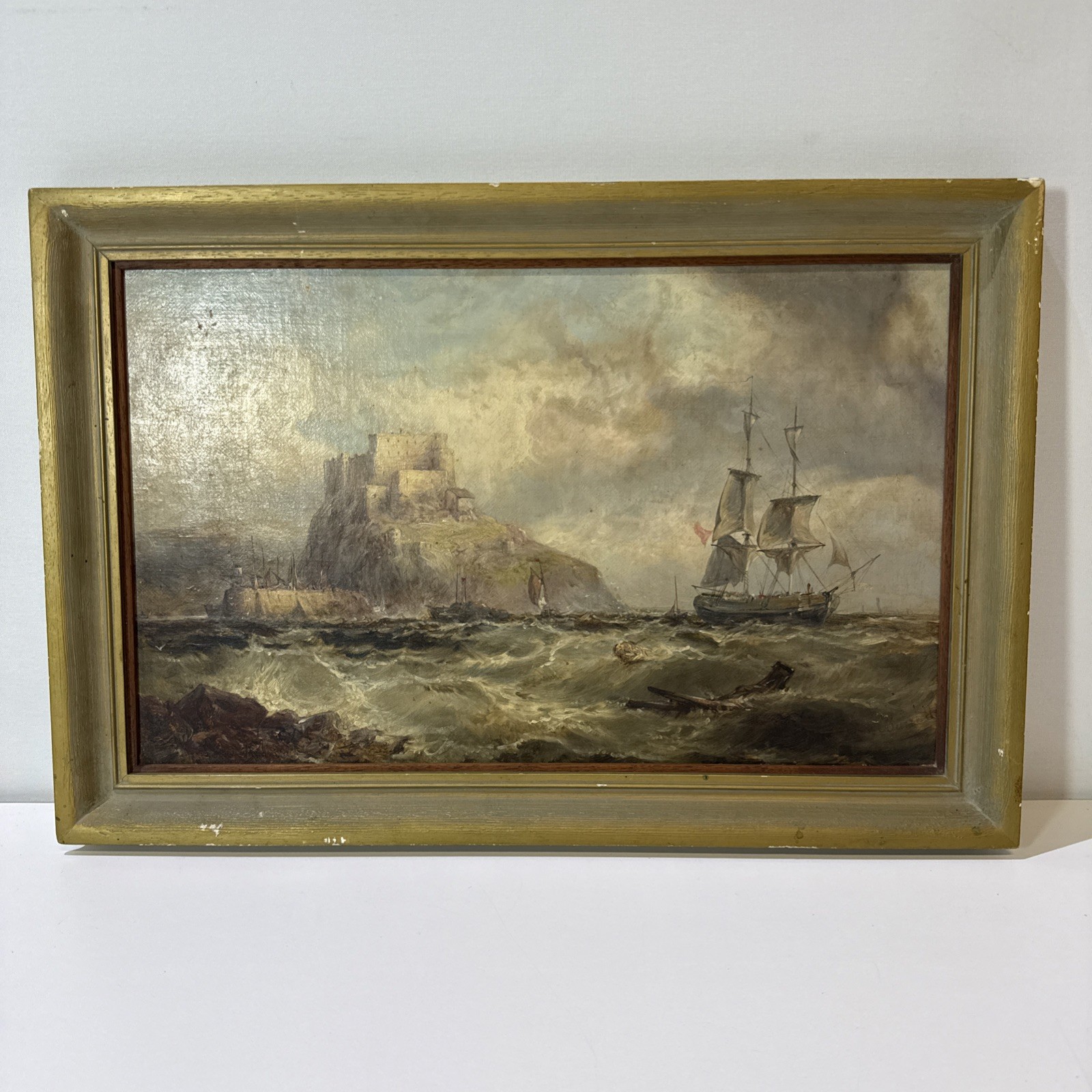 James Burrell Fisherman in Rough Seas Oil Painting 46 X 31cm
