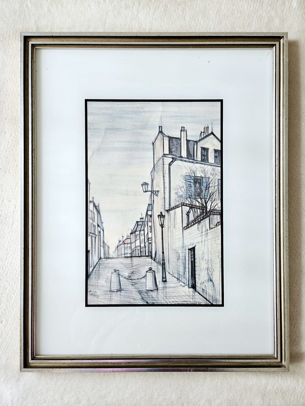 Listed French Artist, R. Lambert – MCM Paris Street Scene – 1962, Framed Litho