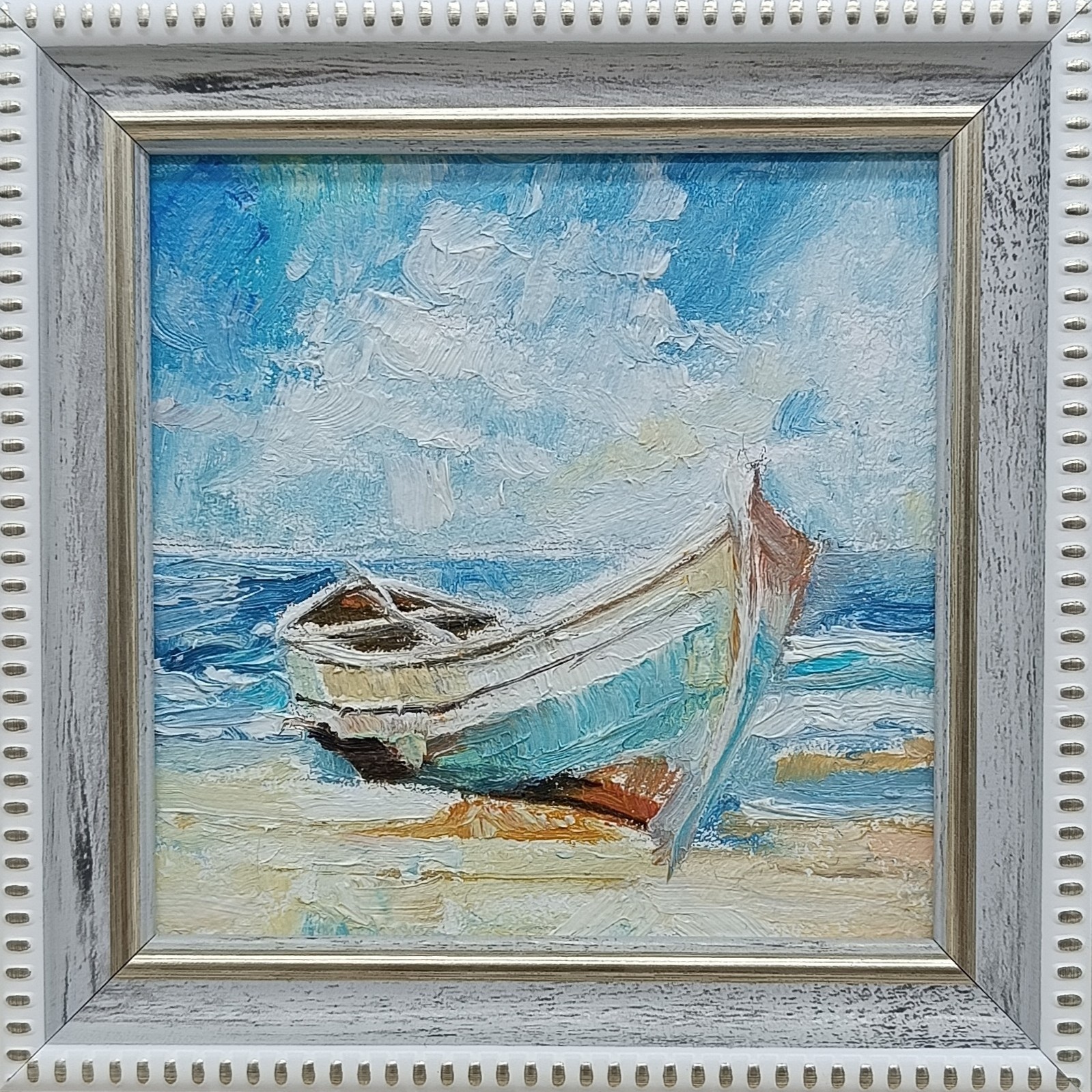 Seascape sailboat oil painting Original art Impressionism painting Boat 4×4