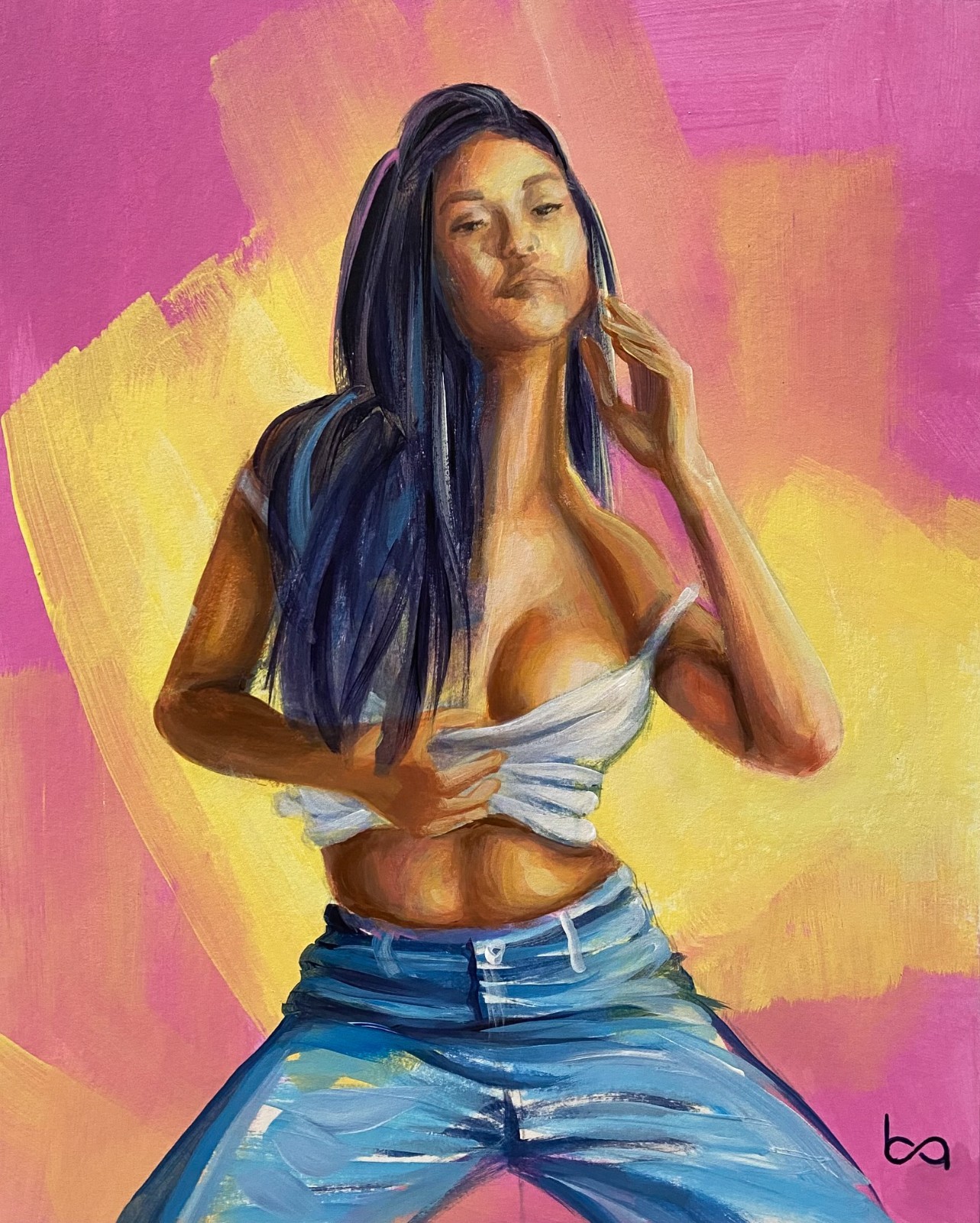 Expressionist Figure Art 8×10″ Acrylic Painting Original Posing Woman on Paper