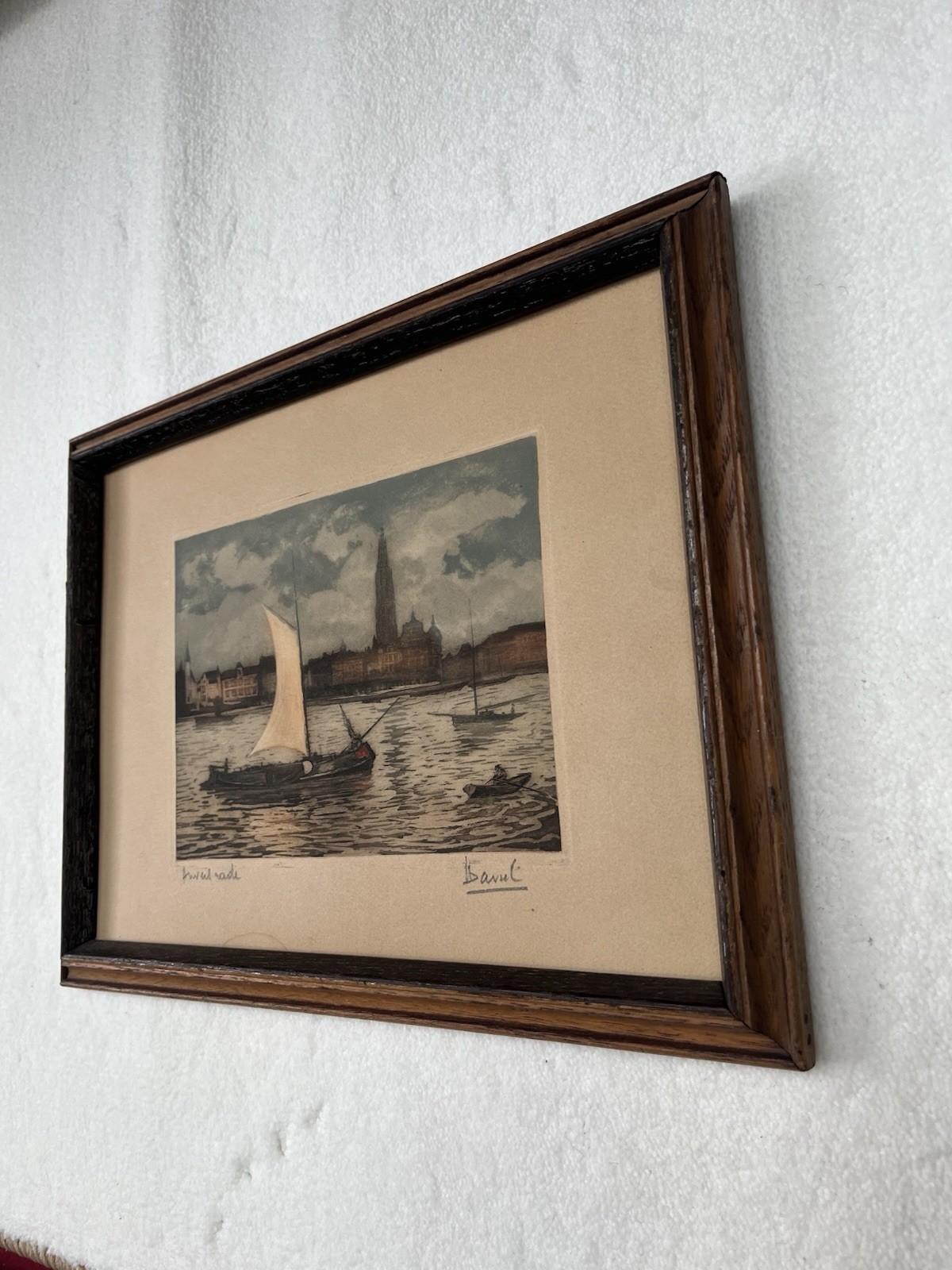 Vintage Etching Artwork “Rade du port d’Anvers” By Davul Skyline Of Antwerp