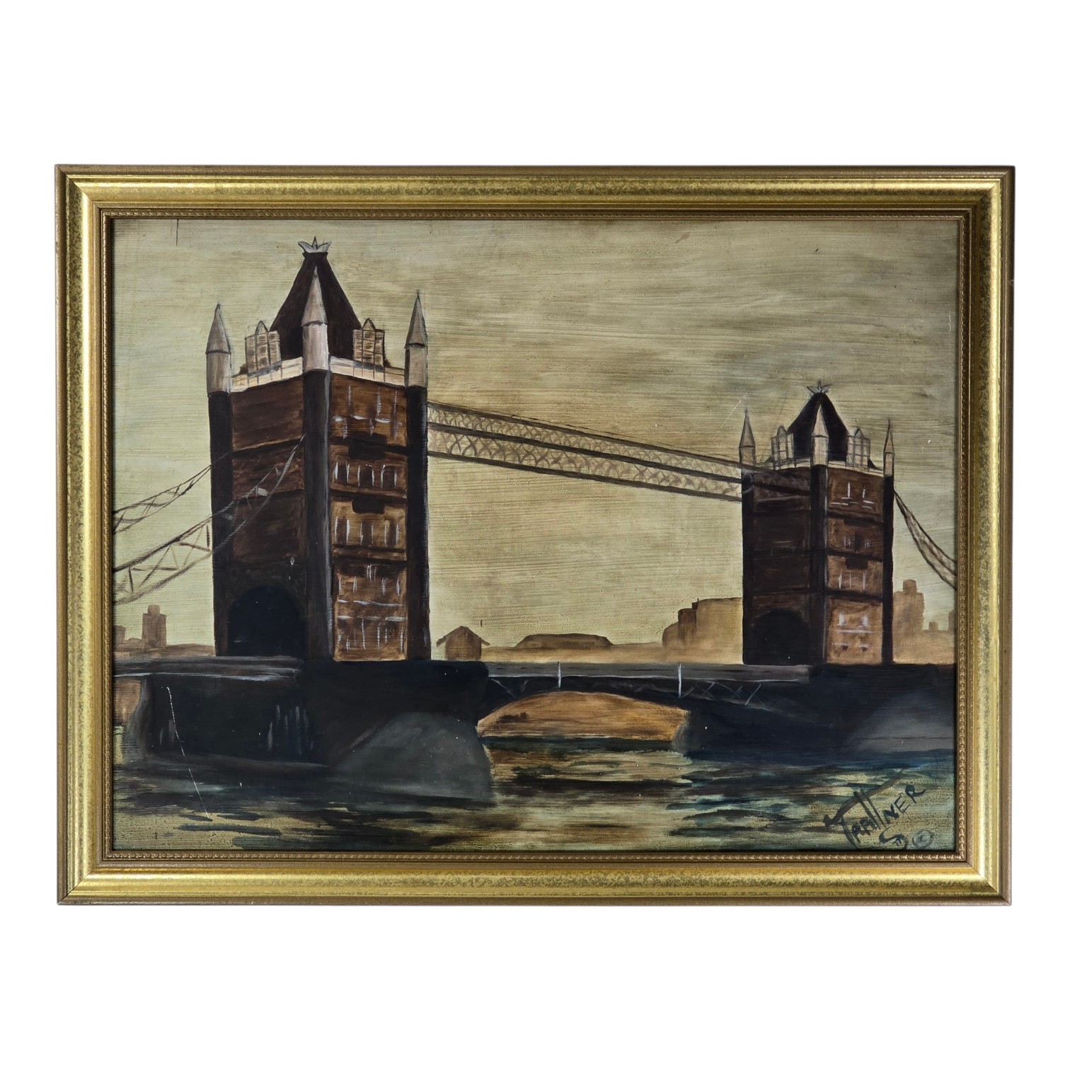 VTG 1977 Original Framed Oil Painting ~ Tower Bridge, London, England, Thames