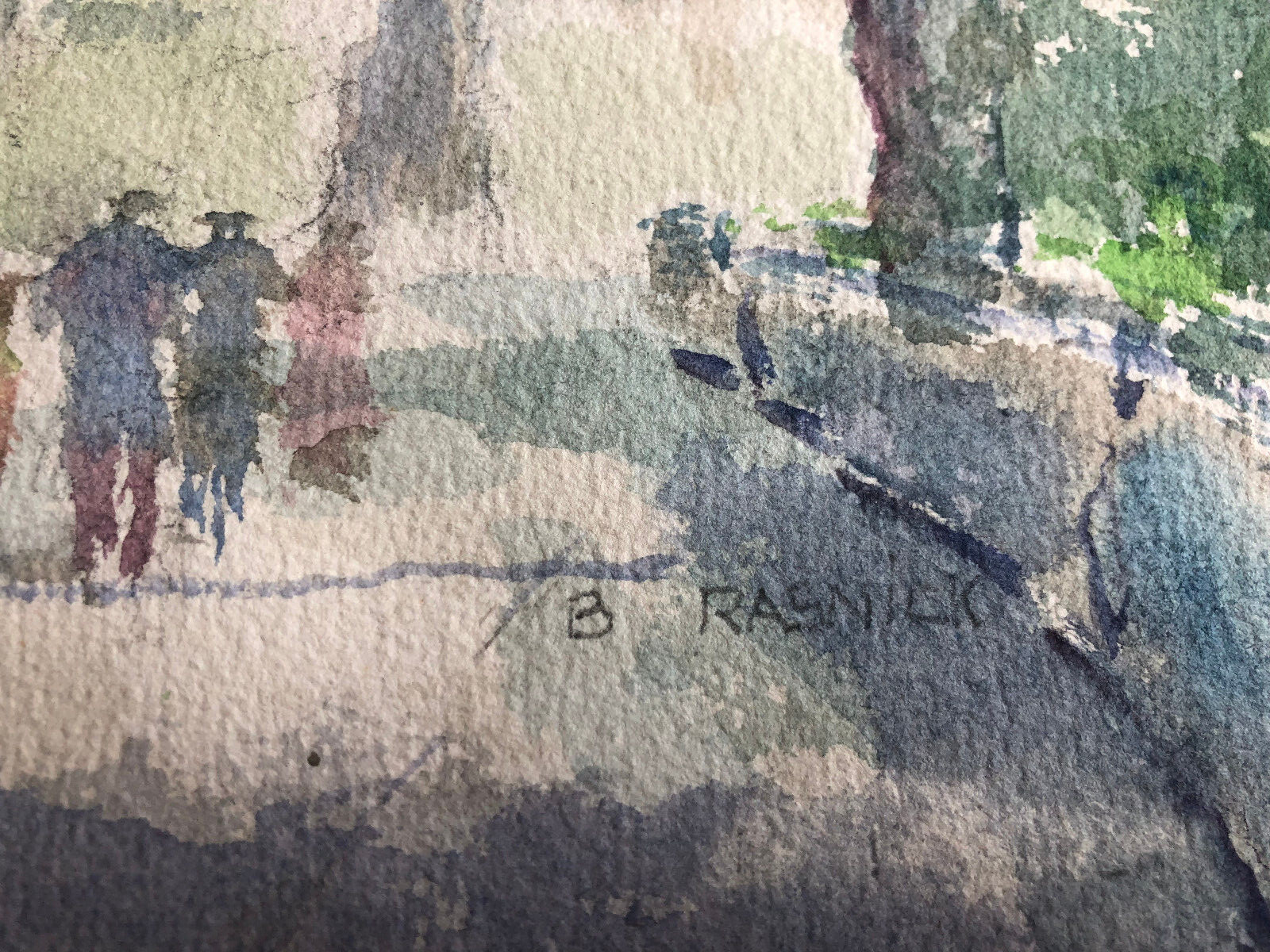 People in a Park Watercolor 8 5/8 x 12- Circa 1950s-B. Rasnick