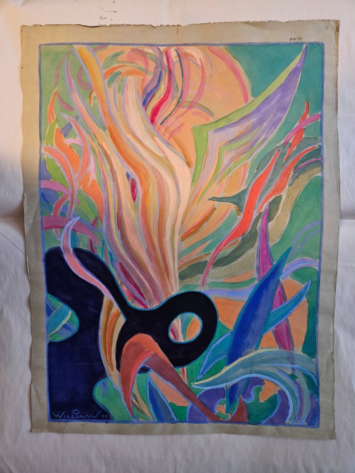 Vintage Surrealist Original Oil Pastel Painting by Otis Williams 1947 on Paper