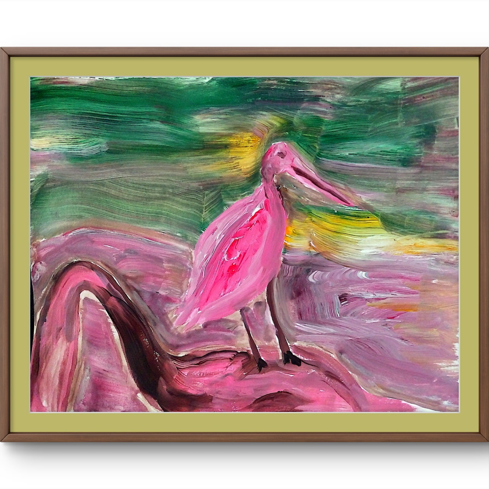 Hand Painted Original 11×14 Bird Art Acrylic Impressionist Wall Decor Blush Pink