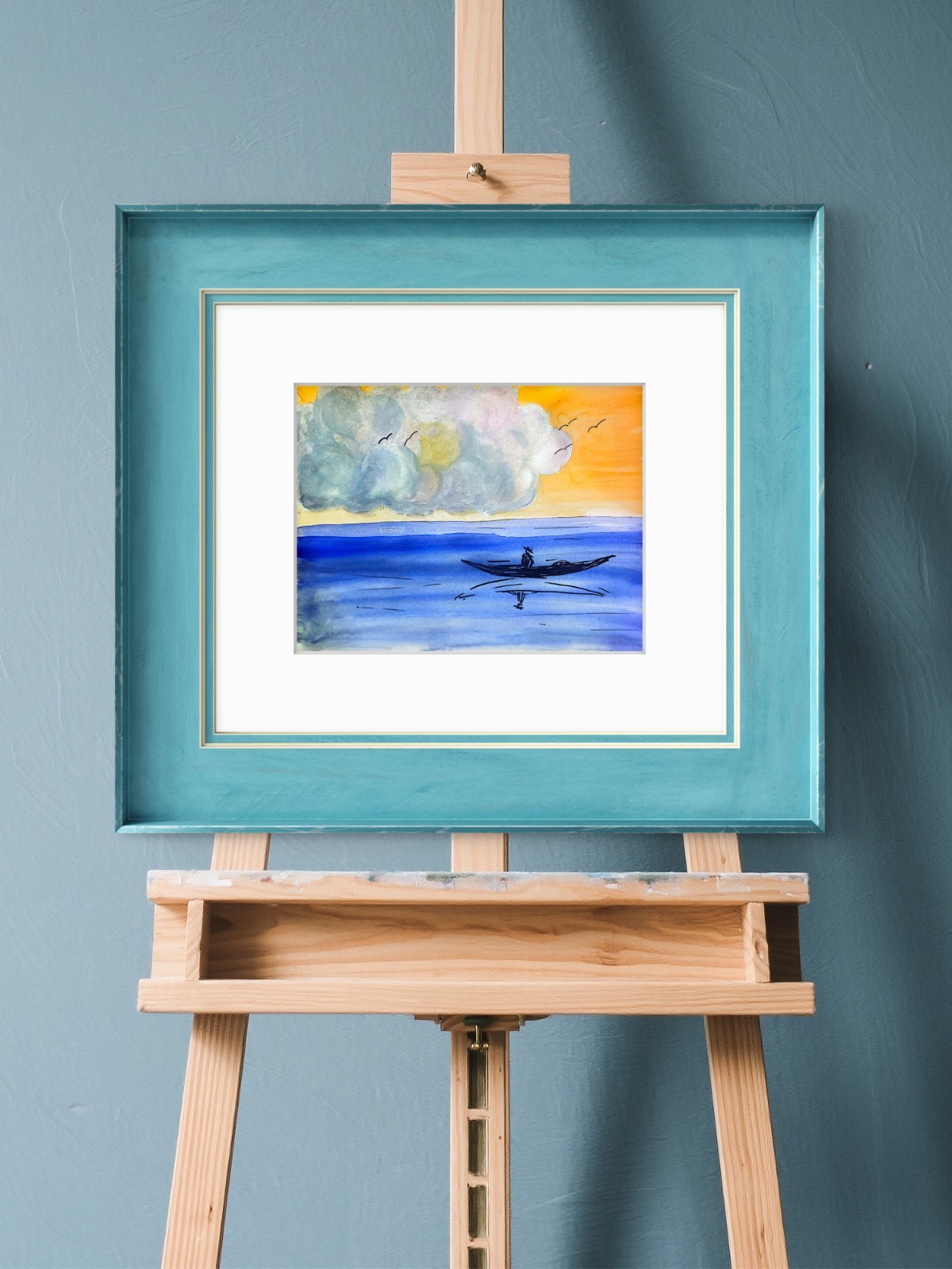 Boater On The Water Contemporary Expressionist Original Multimedia Painting 9×12