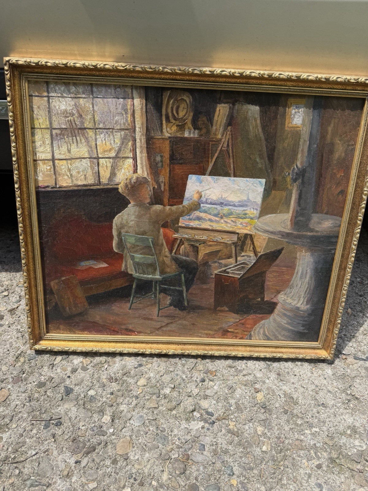 Nicely Executed Impressionist Oil Painting Turn Of The Century Signed On Back