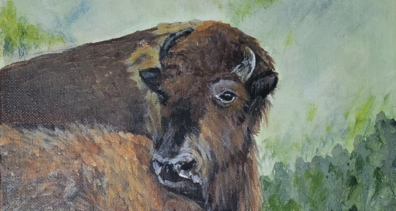 Original Expressive 9 x 12 Bison and Yearling Acrylic on Canvas Painting