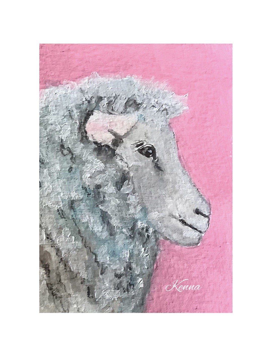 Aceo By Kenna Painting Sheep 2.5” X 3.5” Signed Original