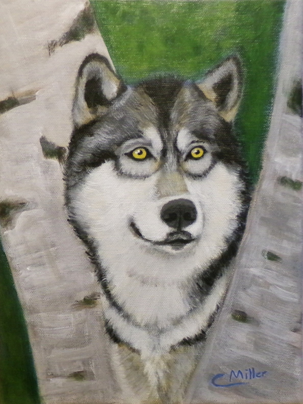 Original Acrylic Painting Timber Wolf 9×12 Animal Dog Wildlife Wall Art Signed