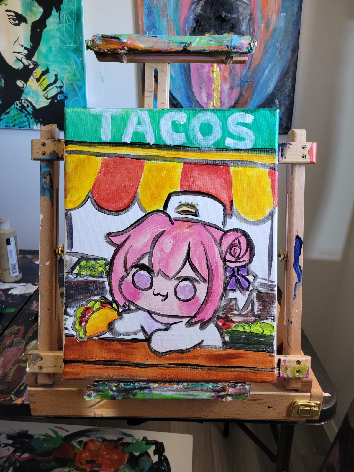 Handmade Pop Art Anime Doro Taco Acrylic Canvas Painting 11×14