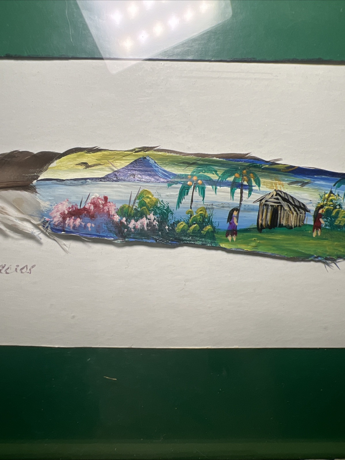 Framed Hand Painted Feather Signed By Artist
