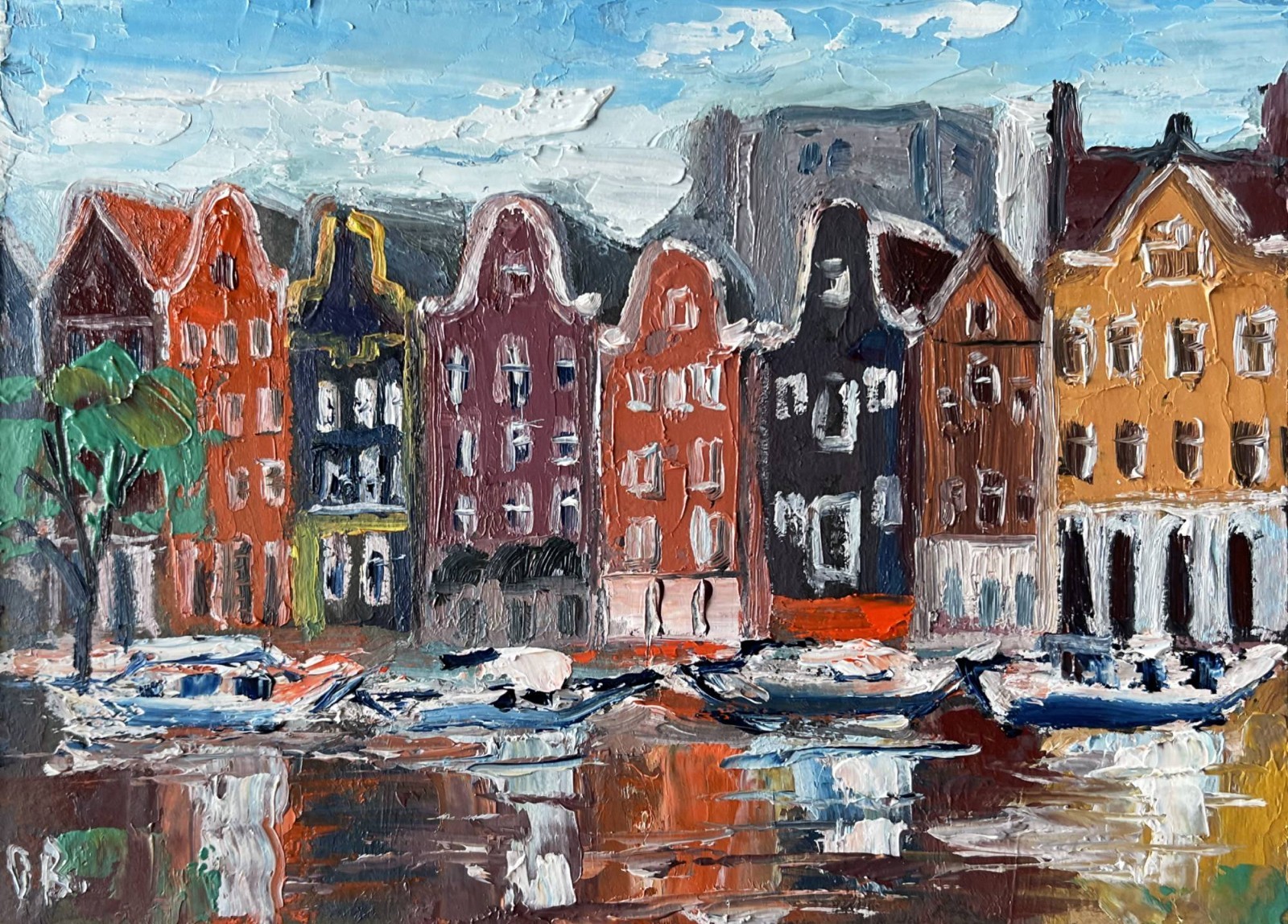 Amsterdam Painting Original Art Impasto Oil Painting Netherlands Wall Art 5×7″