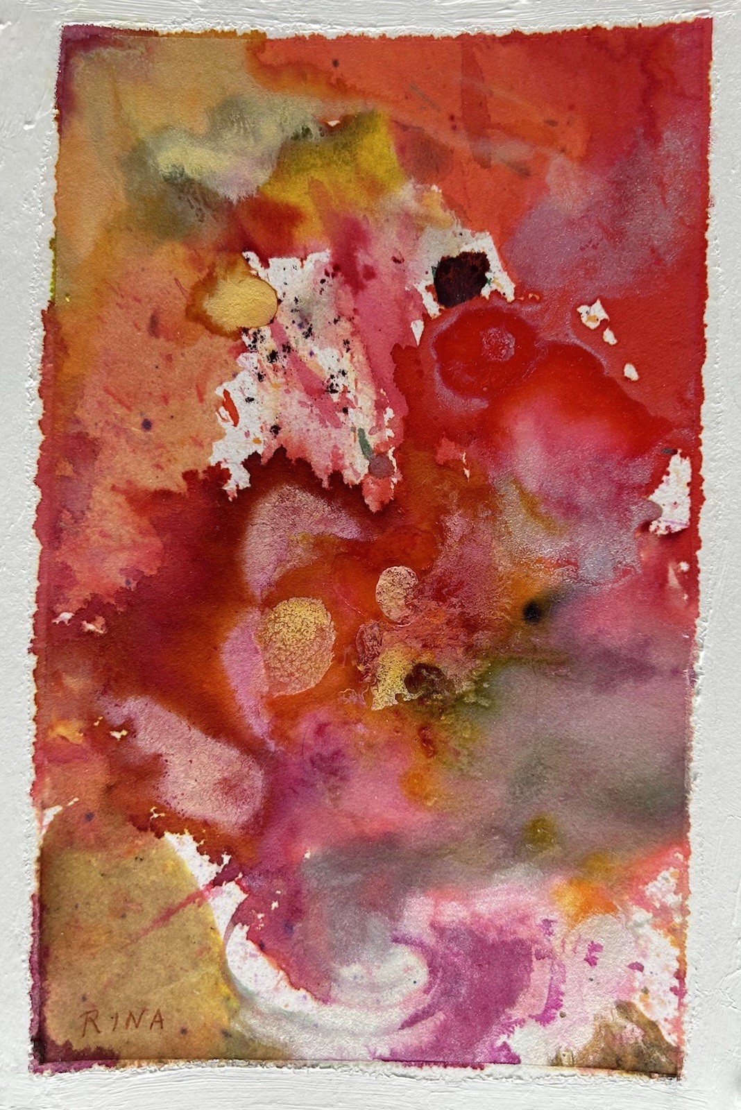 Small Red 6”x4” Abstract Original Watercolor Painting Coral Reef 14 by Miss Rina