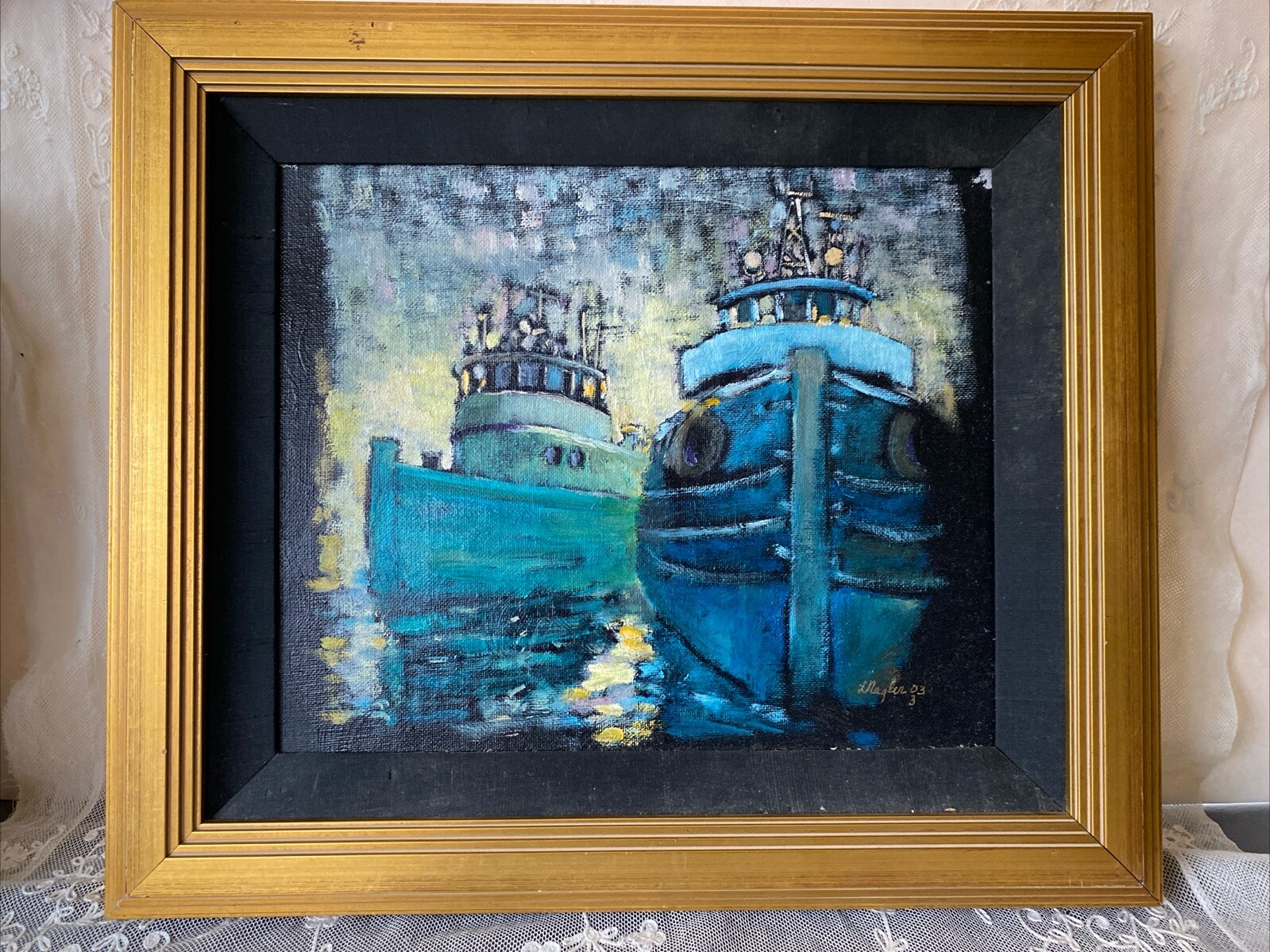Lenny Nagler Wisconsin Artist Original Oil Painting on Canvas «Boats» 2003