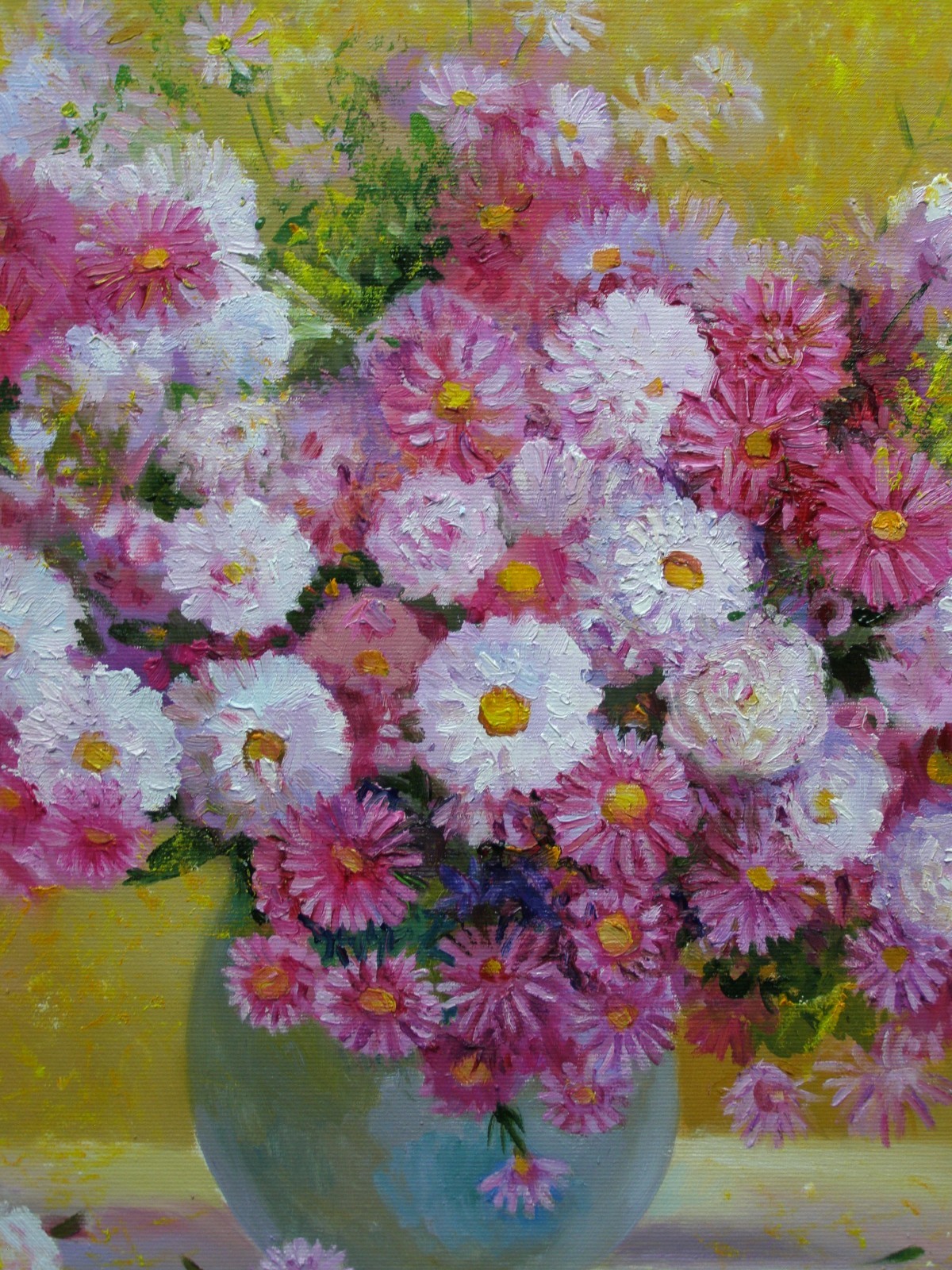 CHRYSANTHEMUMS Flowers Original Oil Acrylic Painting Art By Ukraine Artist