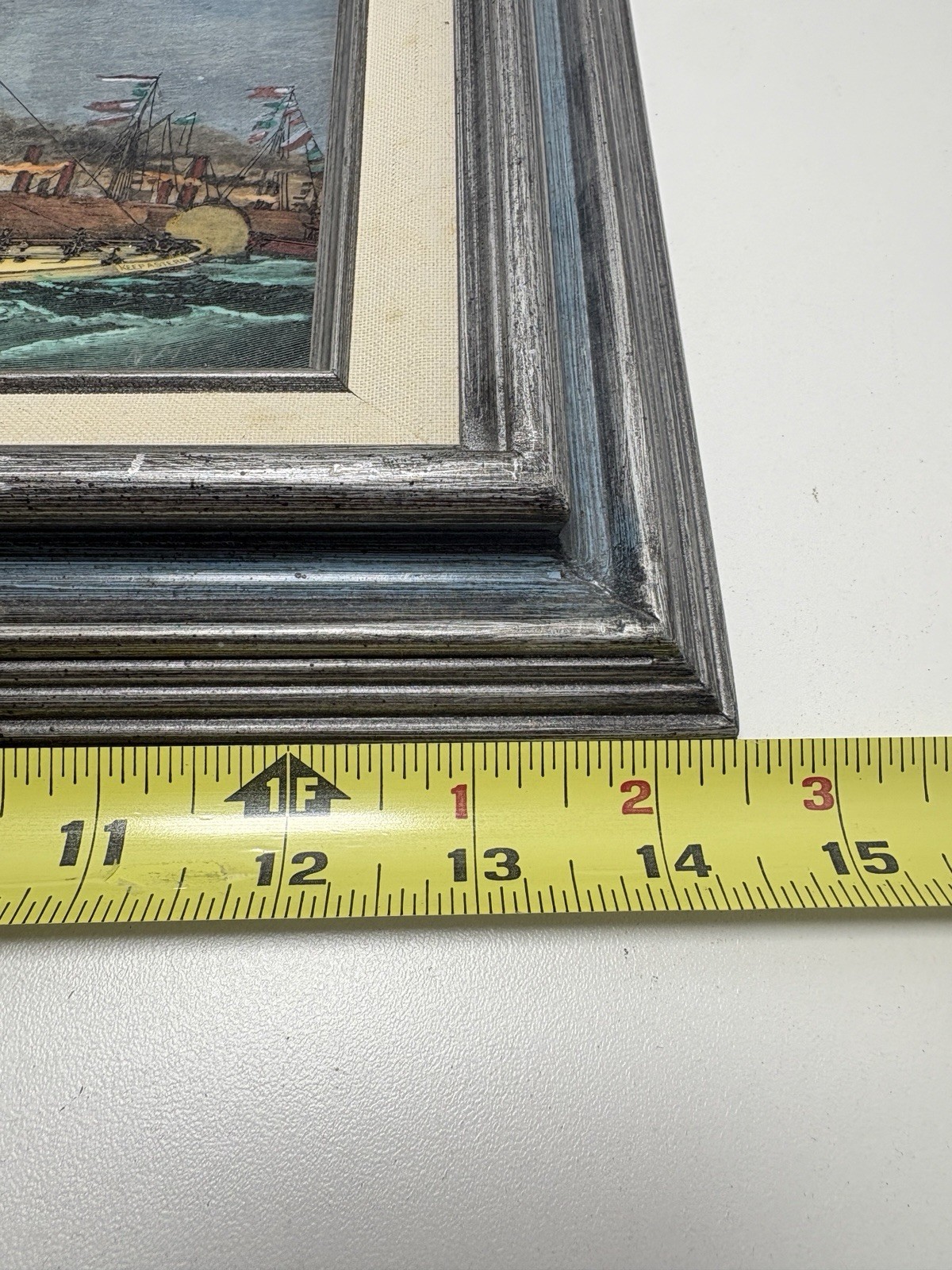 Vintage «KEEP ASTERN» SAIL SHIP SEA Framed Painted ETCHING On Glass 14.5 X 12.5