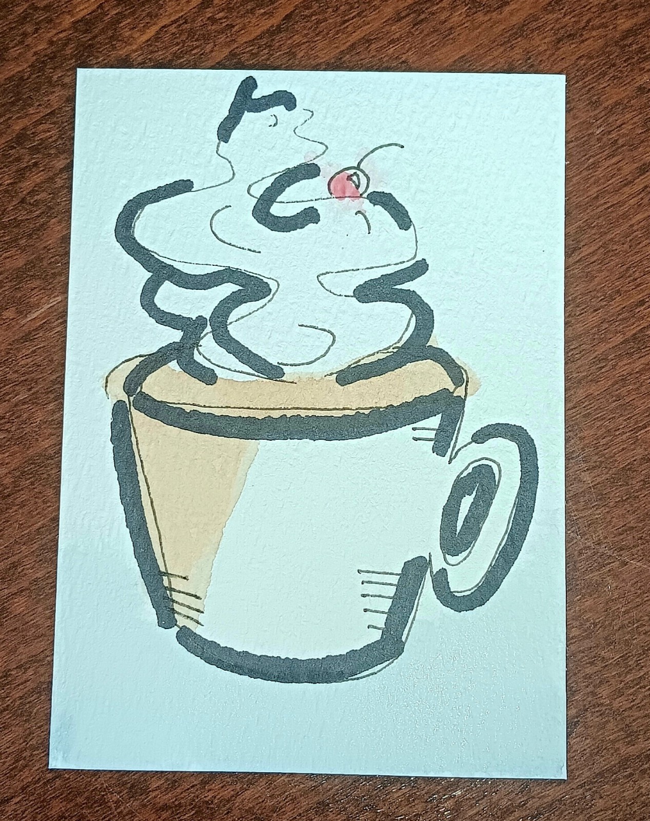 ACEO Art Card Mini Original Coffee and Whipped Cream Illustration