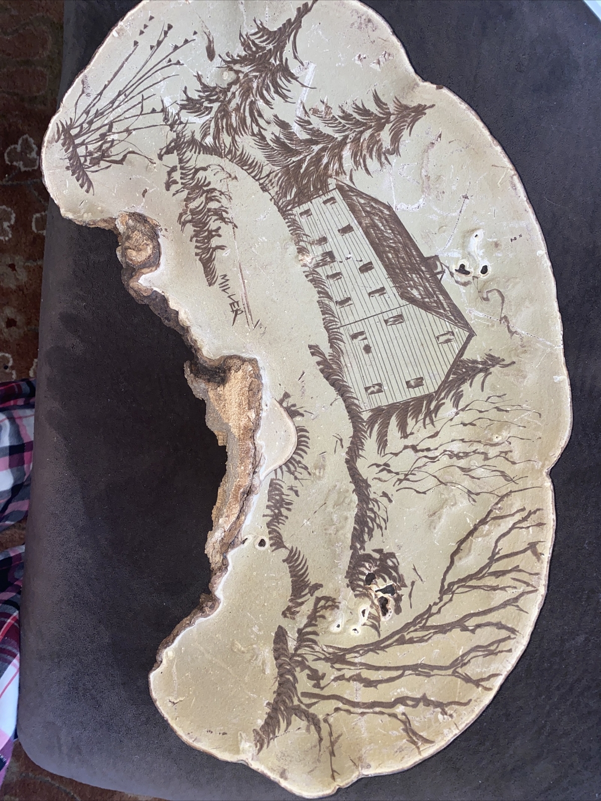 Miller Painting Burned Conk Mushroom Fungus Folk Art Vintage Wood Tree Cabin