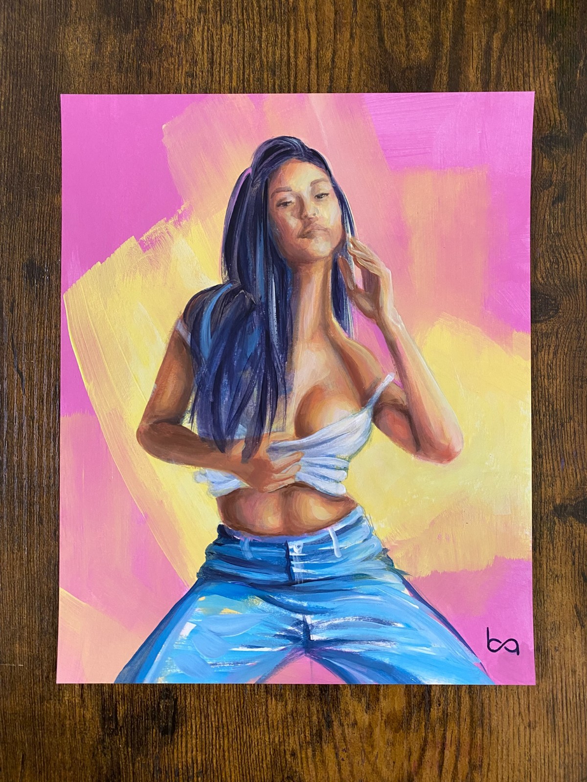 Expressionist Figure Art 8×10″ Acrylic Painting Original Posing Woman on Paper