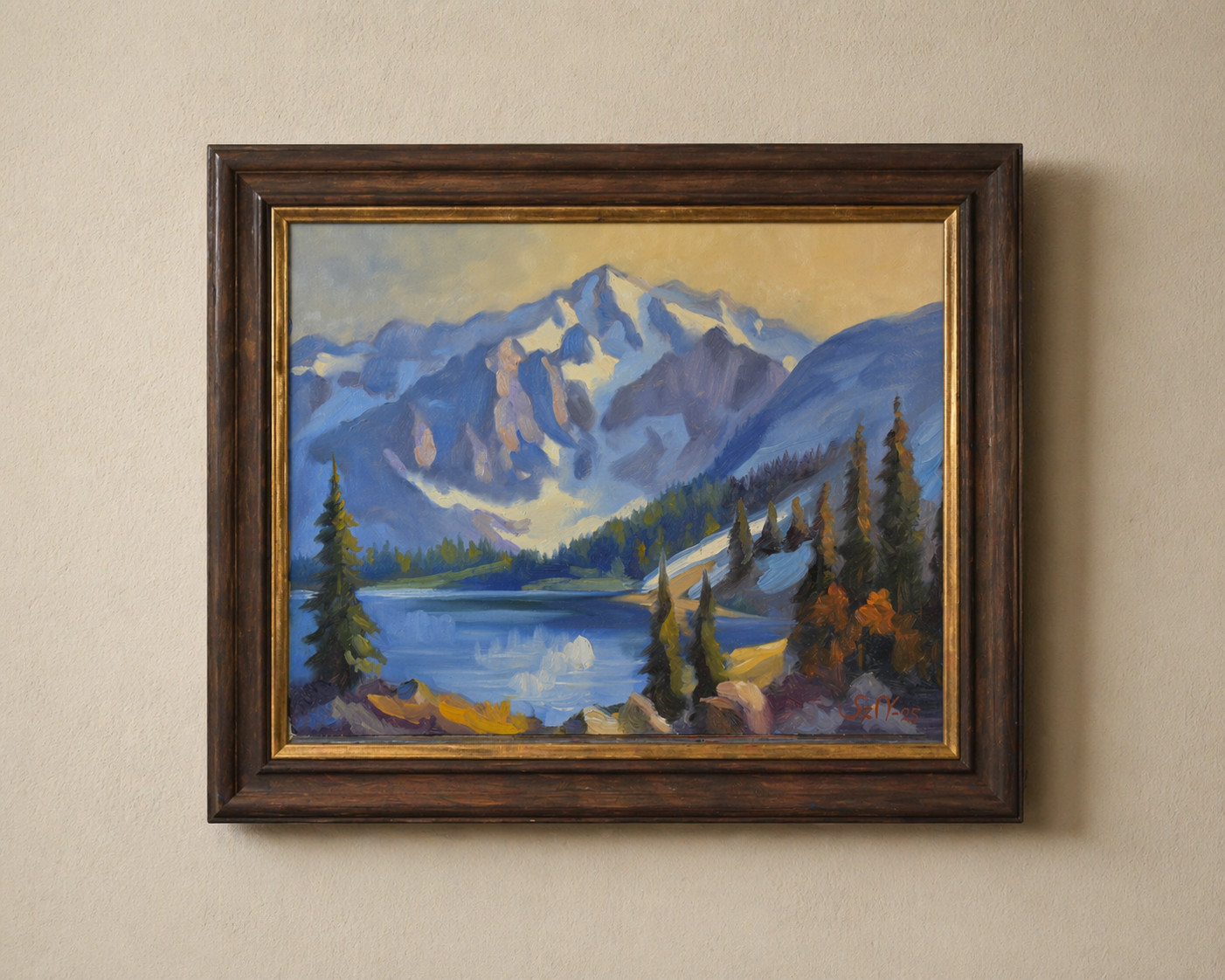 Original Oil Painting Alpine Mountain Lake Landscape Art 16×20 Signed