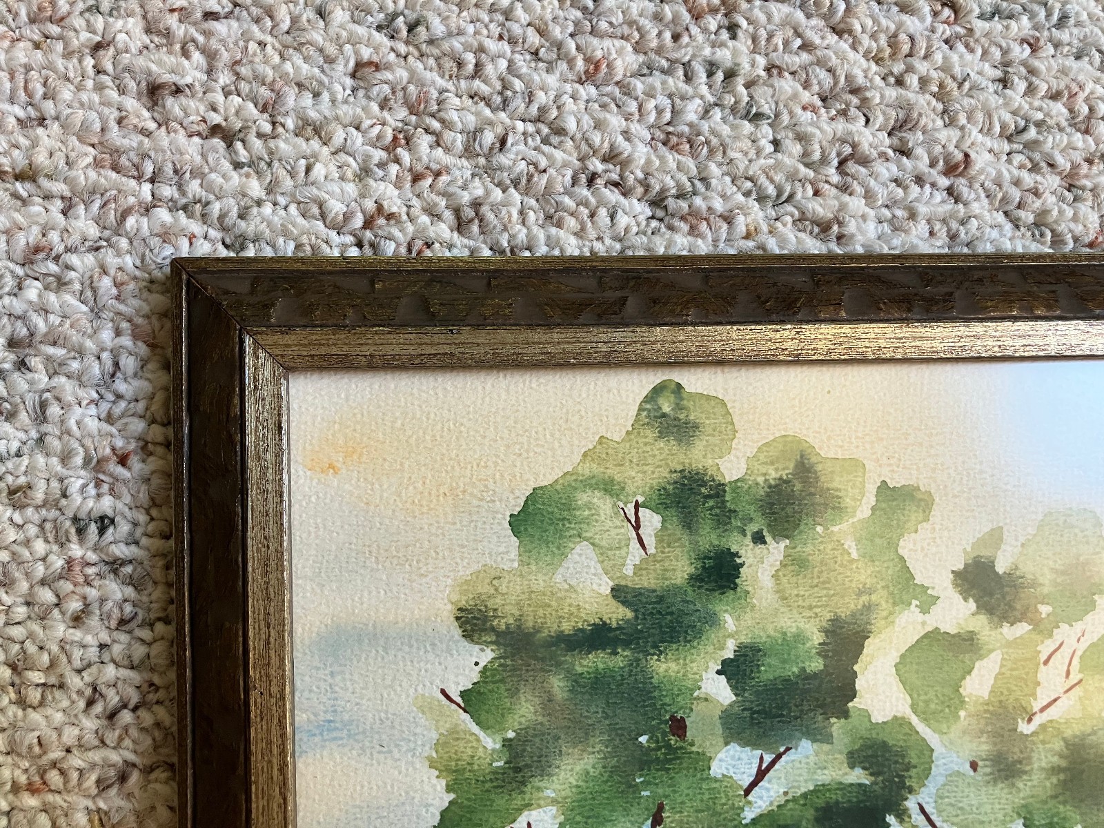 VTG 1960s-70s Original Watercolor Landscape (~12×18) in VTG Frame; Trees, Water