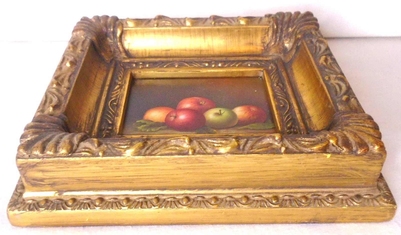 Original Miniature Acrylic Art Apple Still Life Painting, Framed