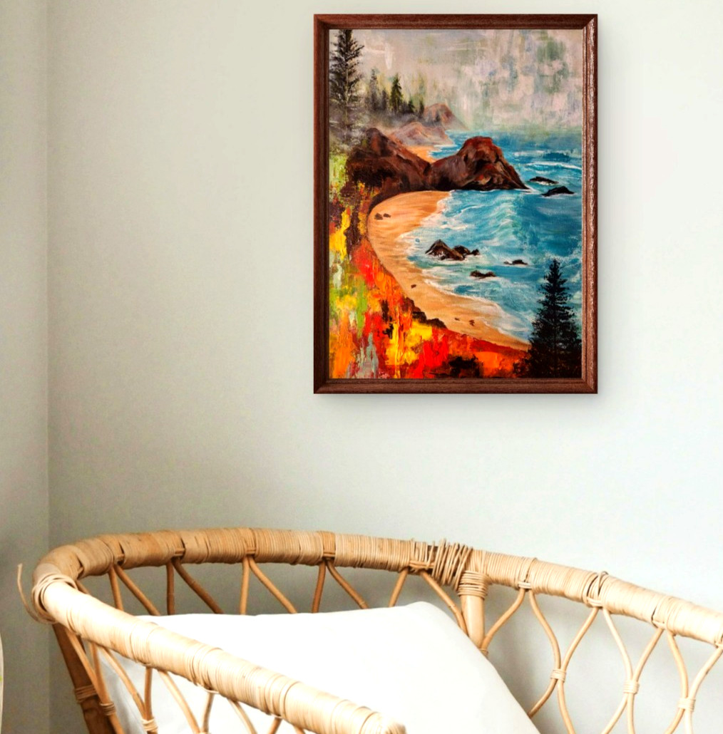 Pacific Northwest Coastal Painting 18×24 Original Acrylic and Oil Ocean Art