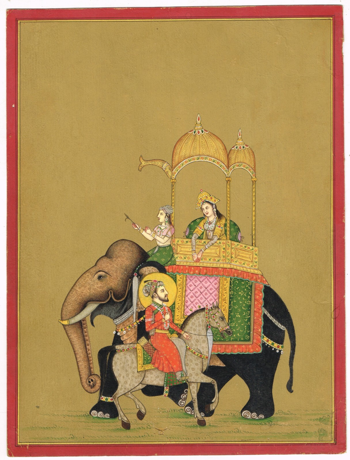 Mughal Love Scene Painting A Mughal King And Queen Art On Paper 7.5×10 Inches