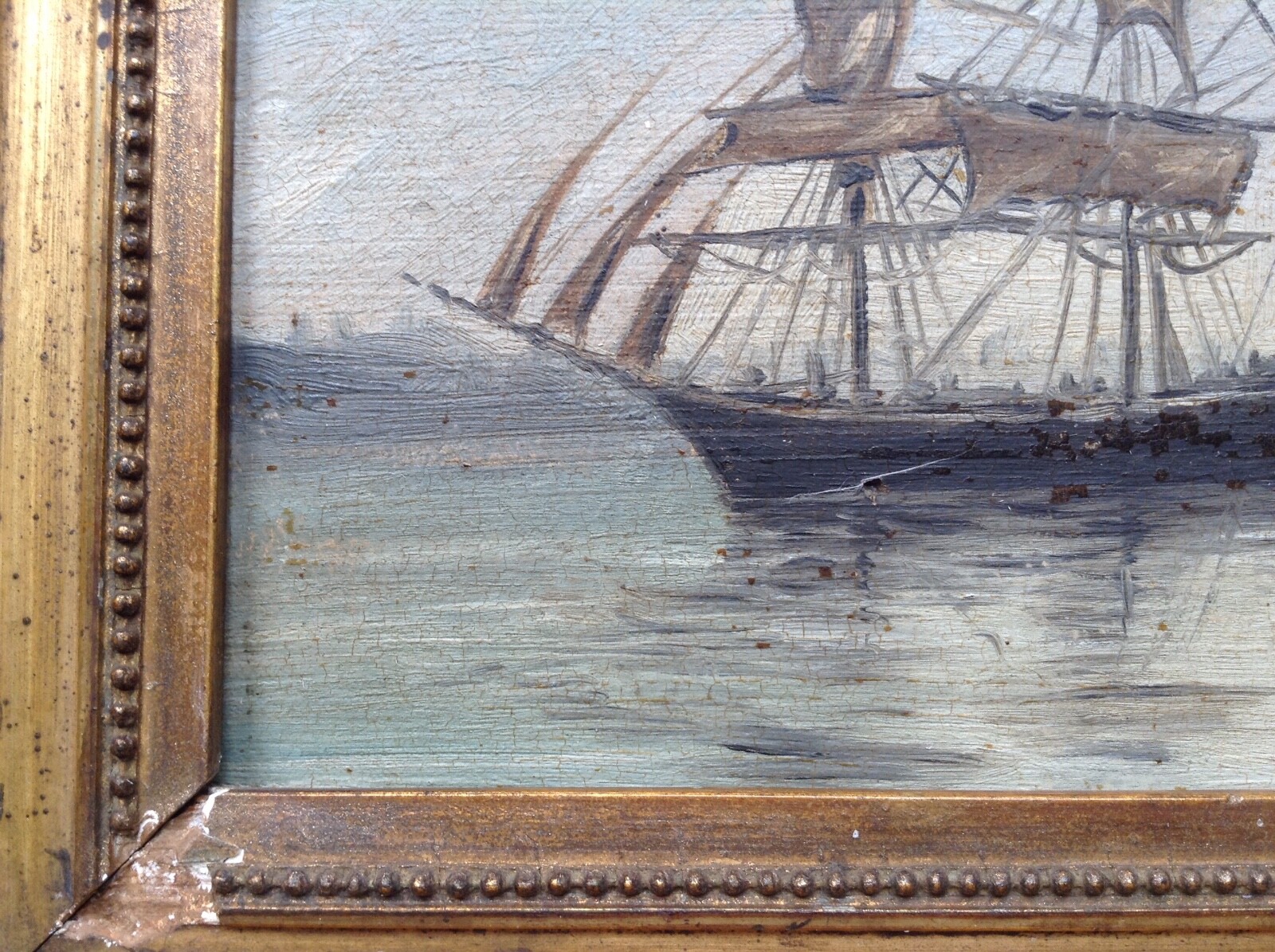 EUGENE BOUDIN SIGNED – 19th CENTURY OIL ON PANEL – THREE-MASTED SHIP IN PORT