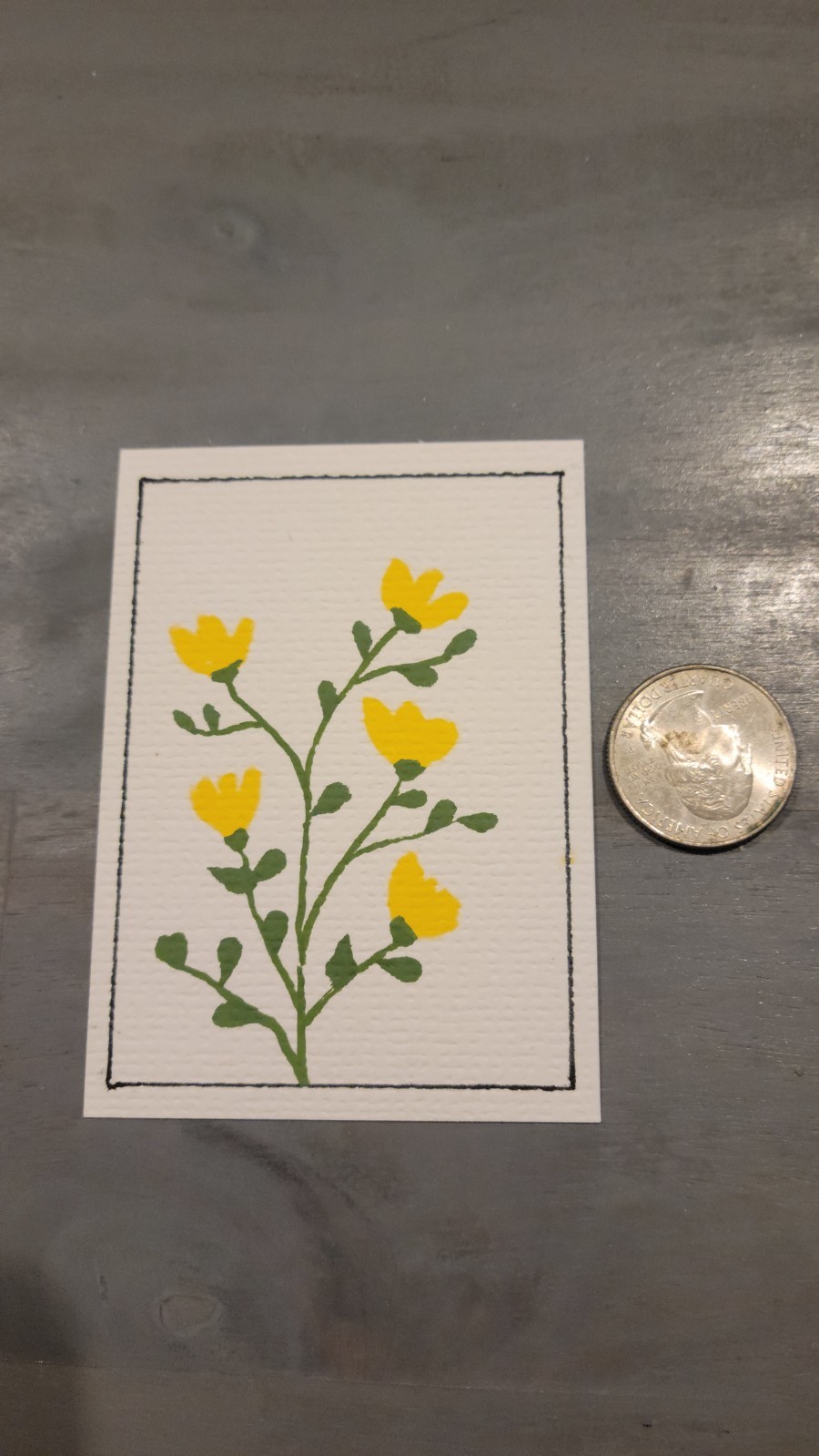 ACEO Art Card Original Acrylic & Flower 2.5in x 3.5in Signed by Artist