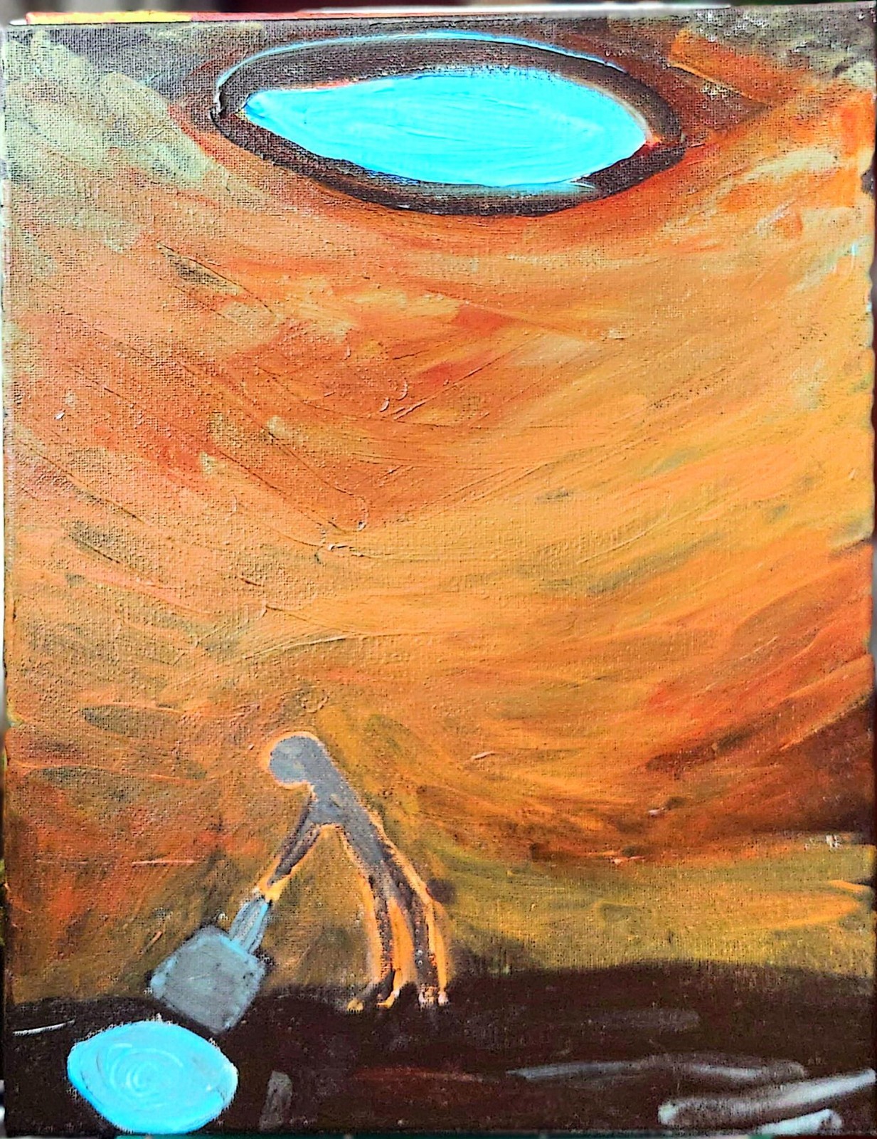 Figure in Pit Glowing Light Original Art Acrylic On Canvas 11×14