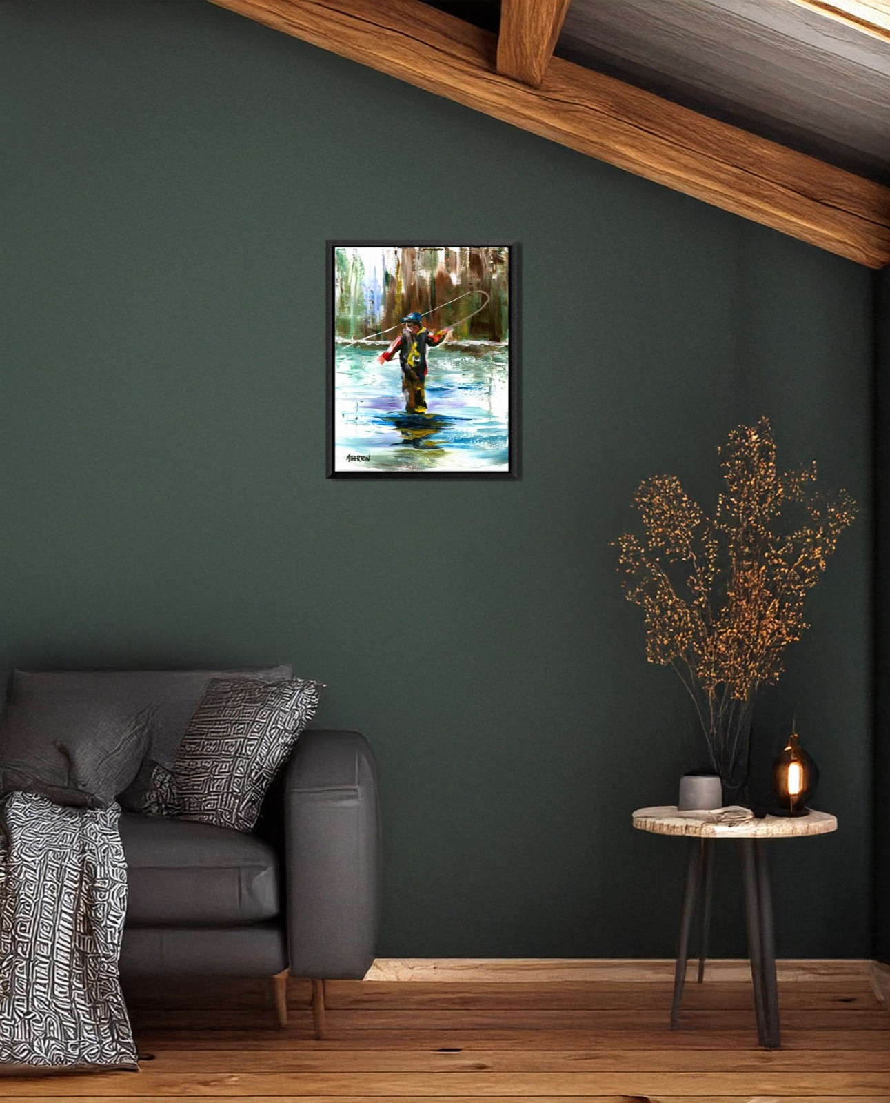 11×14 Original Fly Fishing Painting River Angler Impressionist Outdoor Art