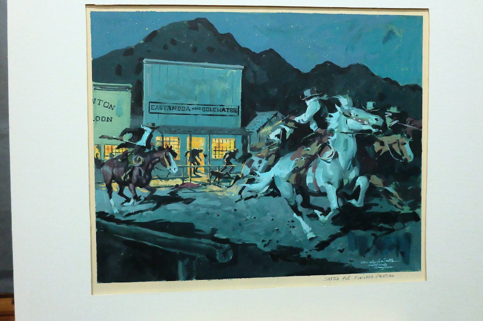 Charles LaSalle Gouache Painting Brisbee Massacre Very Good Cond 15.5X12.75 in