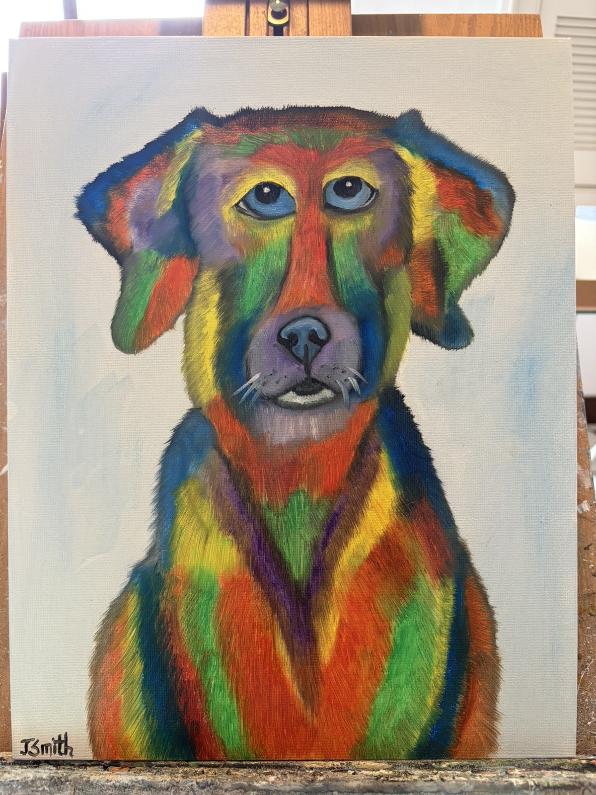 Original oil painting 11 x 14 inches beautiful colorful abstract dog