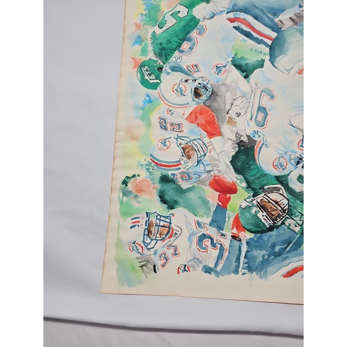 1992 Miami Dolphins NY Jets Signed Watercolor NFL Sports Art 18×23