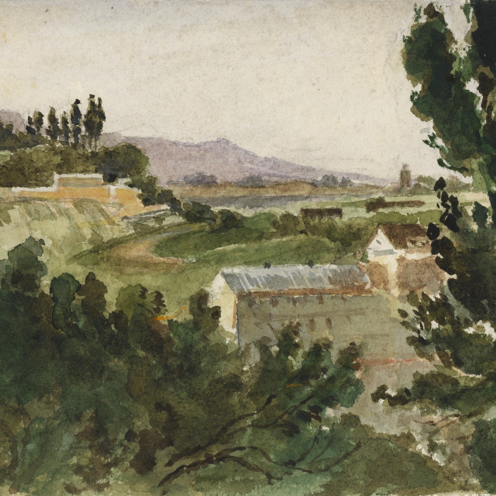 Italian Landscape Mountains Impressionism Watercolor Unsigned Circa 1890