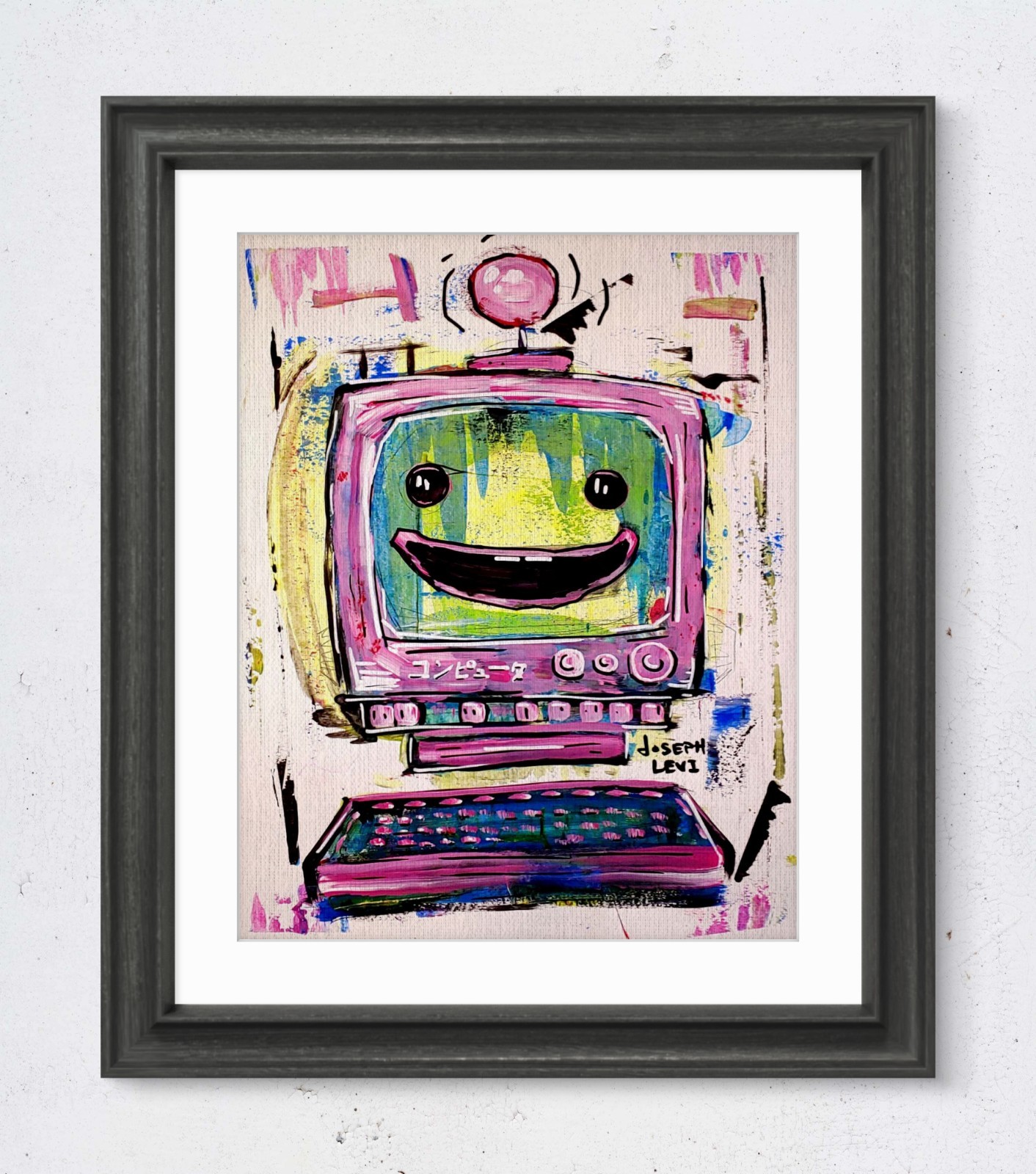 Colorful Modern Gonzo Art Neo Computer 14×11 Original Acrylic Painting on Paper