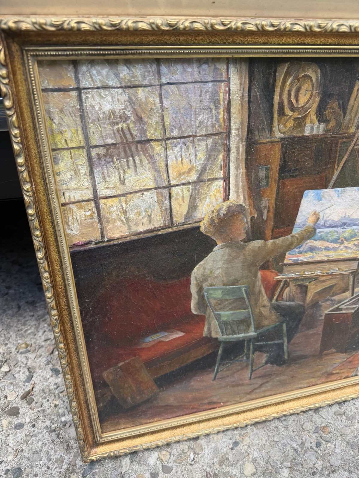 Nicely Executed Impressionist Oil Painting Turn Of The Century Signed On Back