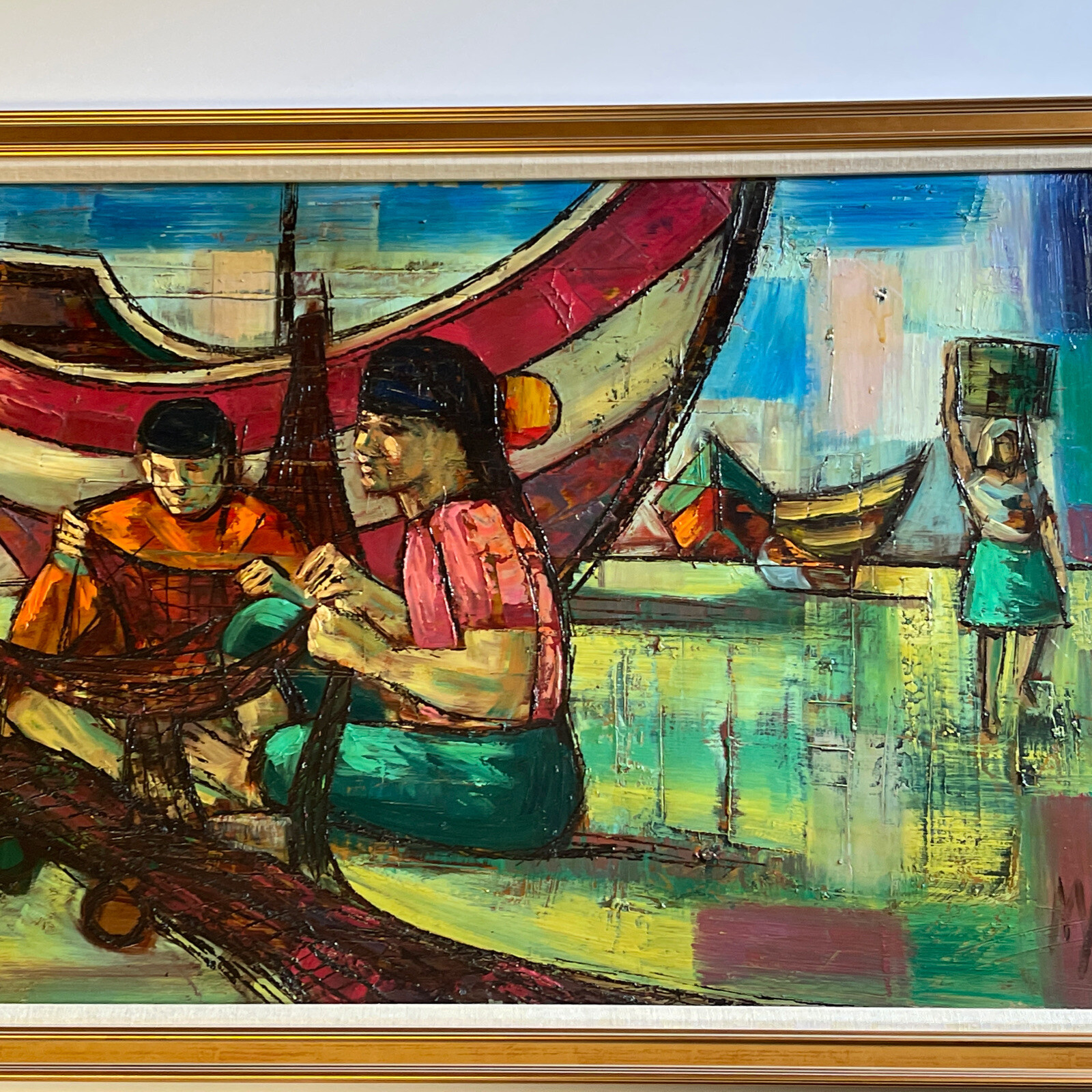 Large Asian Painting Mystery Indonesia Or Filipino Chinese Modernism Vintage Big